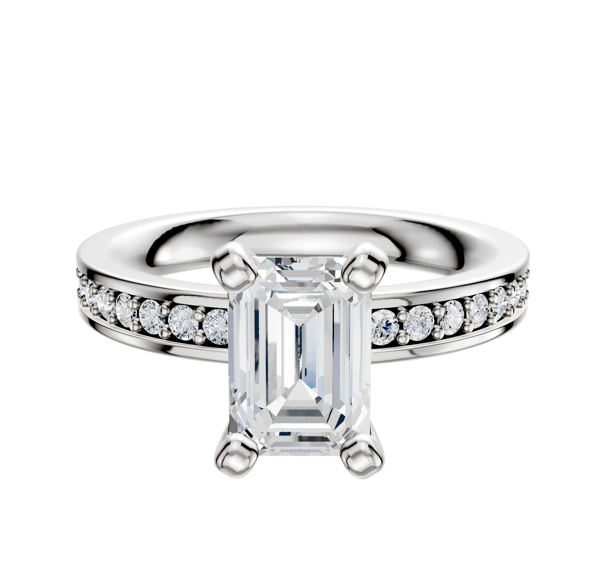 Platinum 4 Prong Classic Flat 1-Row-Pave 2.5mm Engagement Ring