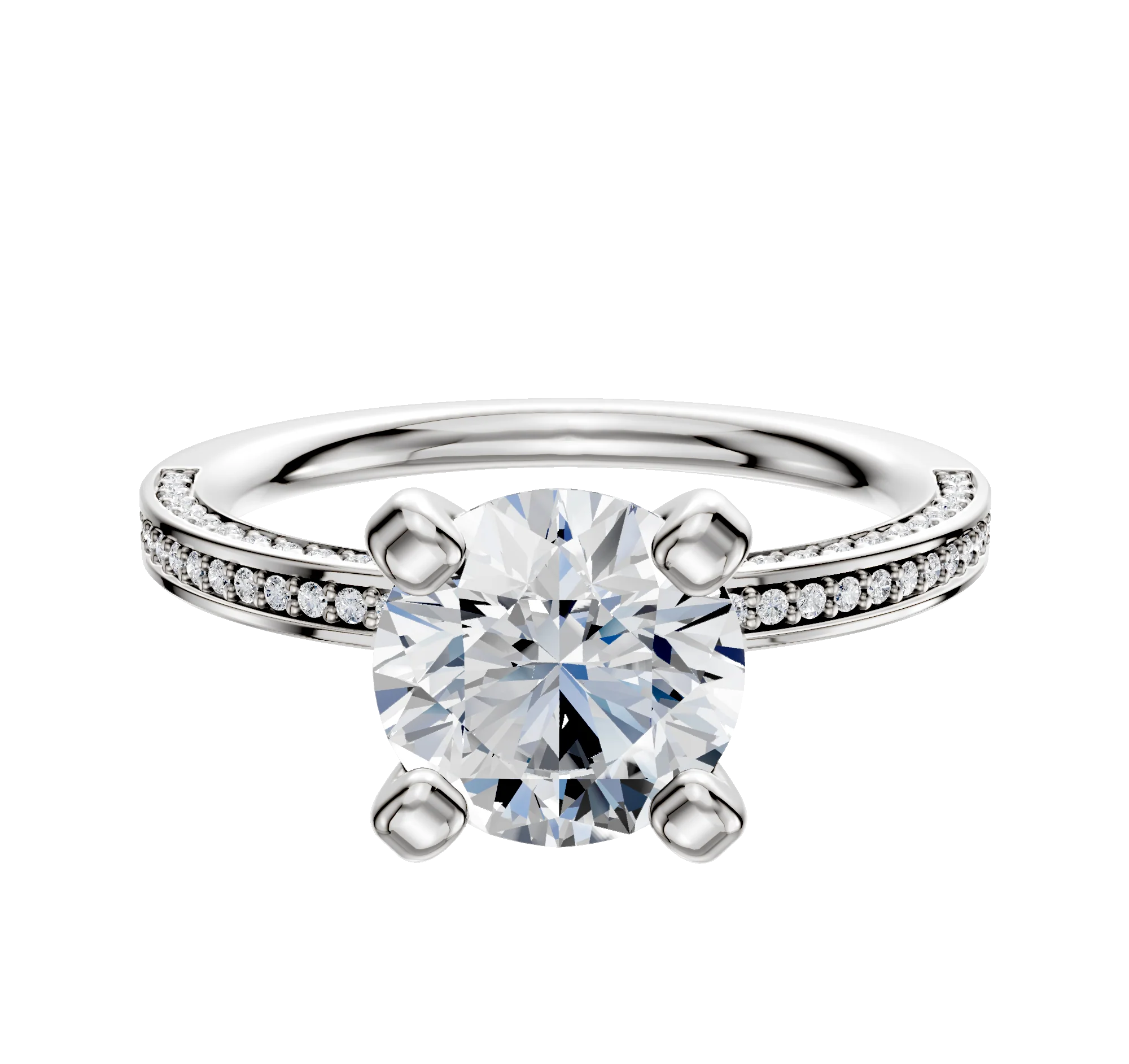 Platinum 4 Prong Classic Flat 3-Row-Pave 2.0mm Engagement Ring