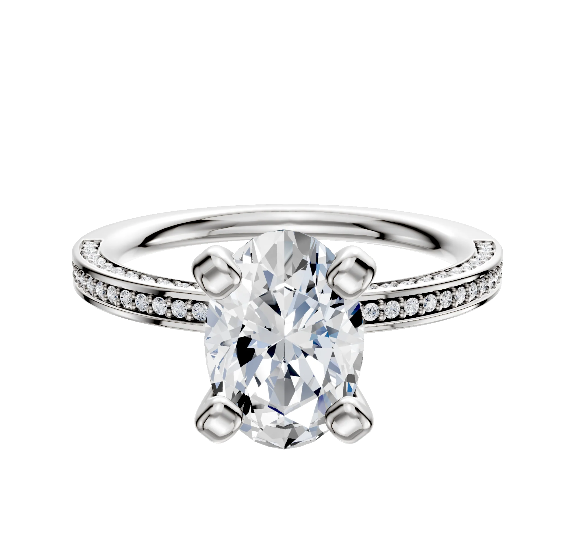Platinum 4 Prong Classic Flat 3-Row-Pave 2.0mm Engagement Ring