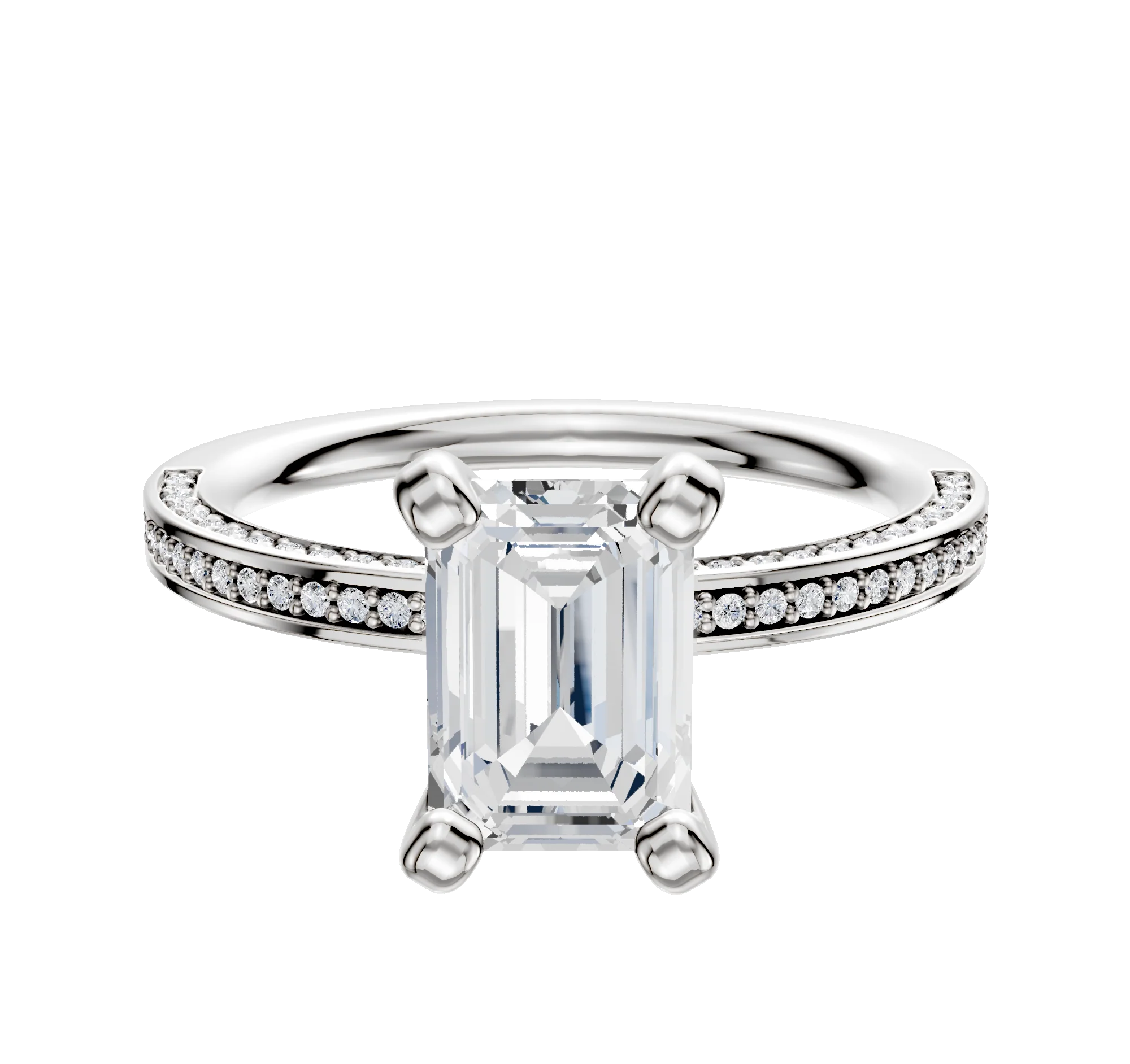 Platinum 4 Prong Classic Flat 3-Row-Pave 2.0mm Engagement Ring