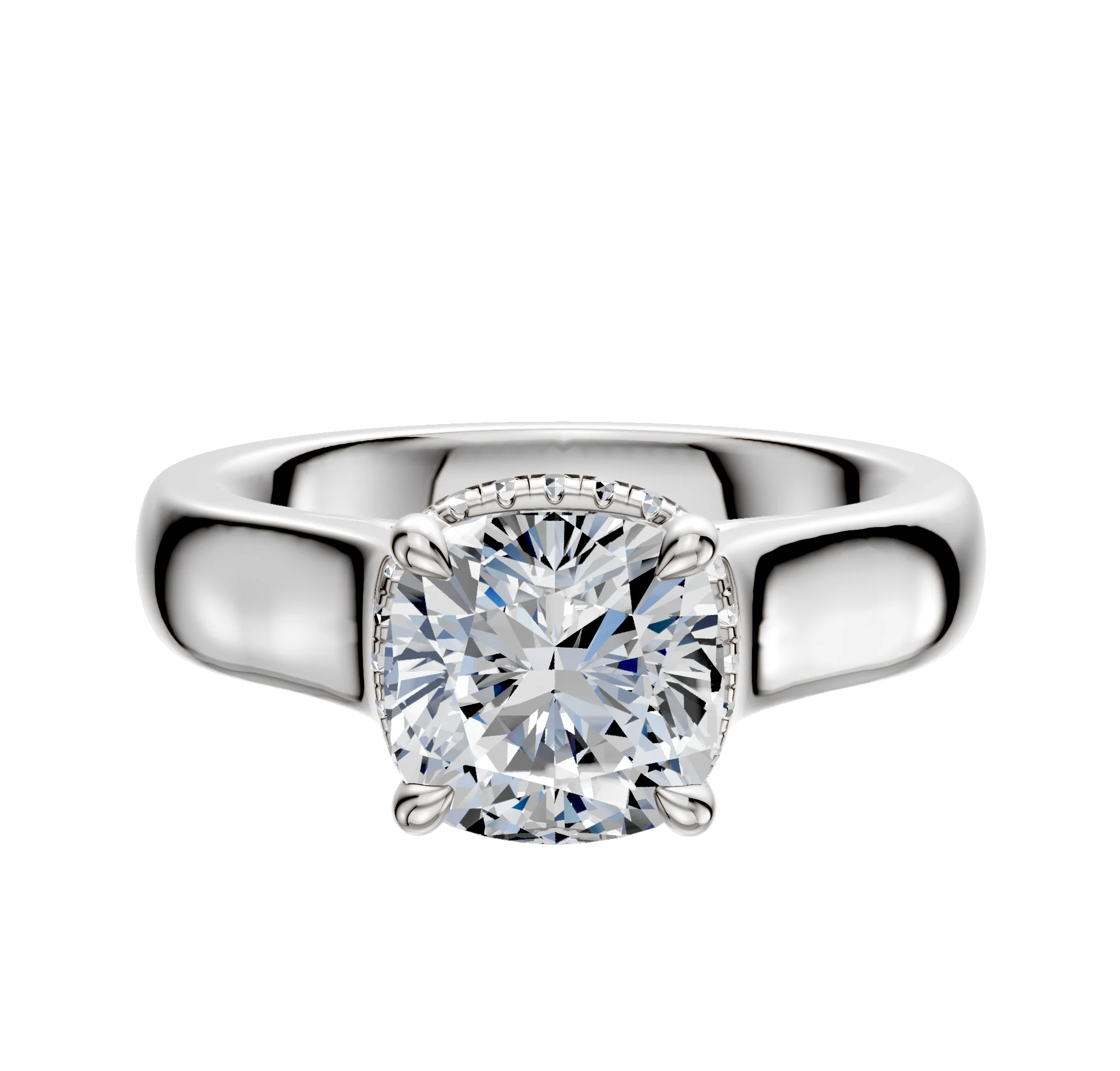 Platinum 4 Prong Collar Cathedral Dome 4.0mm Engagement Ring