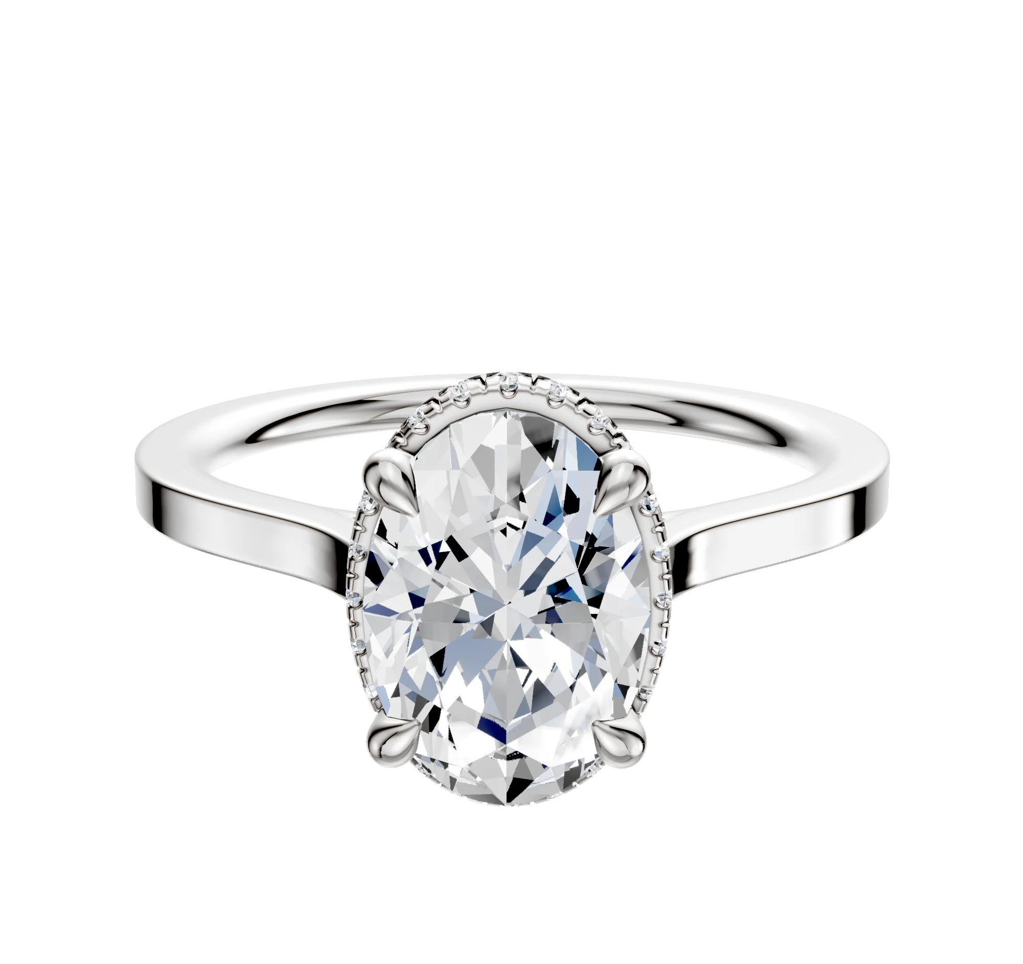Platinum 4 Prong Collar Cathedral Flat 1.5mm Engagement Ring
