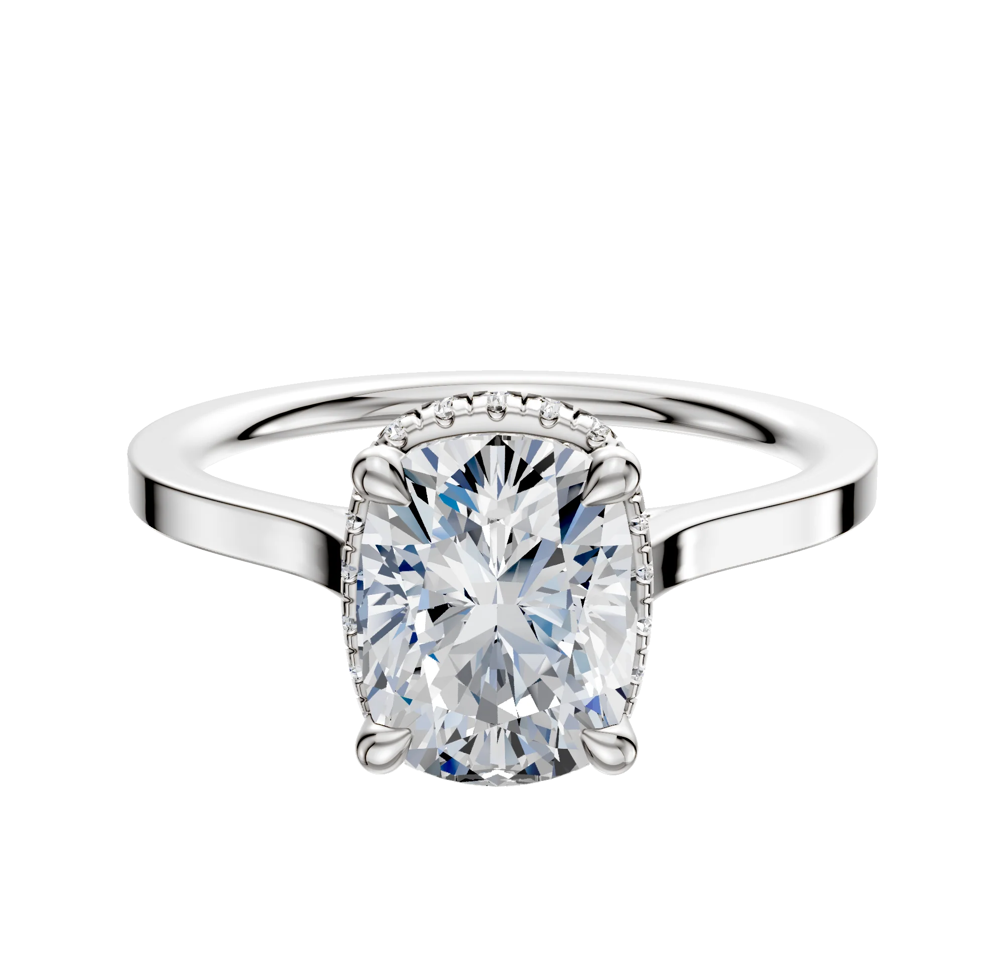 Platinum 4 Prong Collar Cathedral Flat 1.5mm Engagement Ring