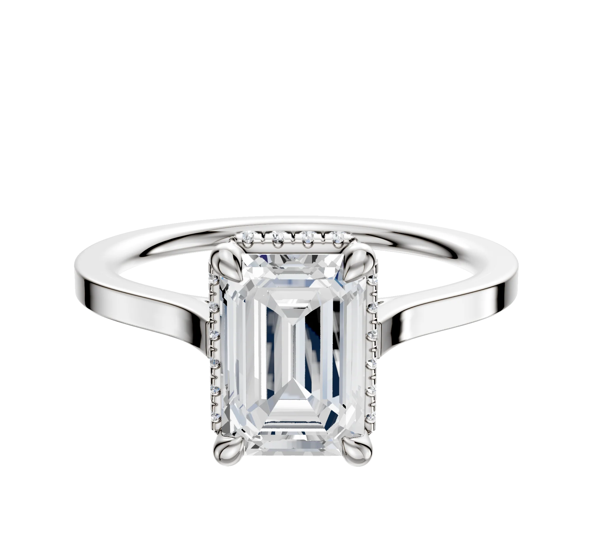 Platinum 4 Prong Collar Cathedral Flat 1.5mm Engagement Ring