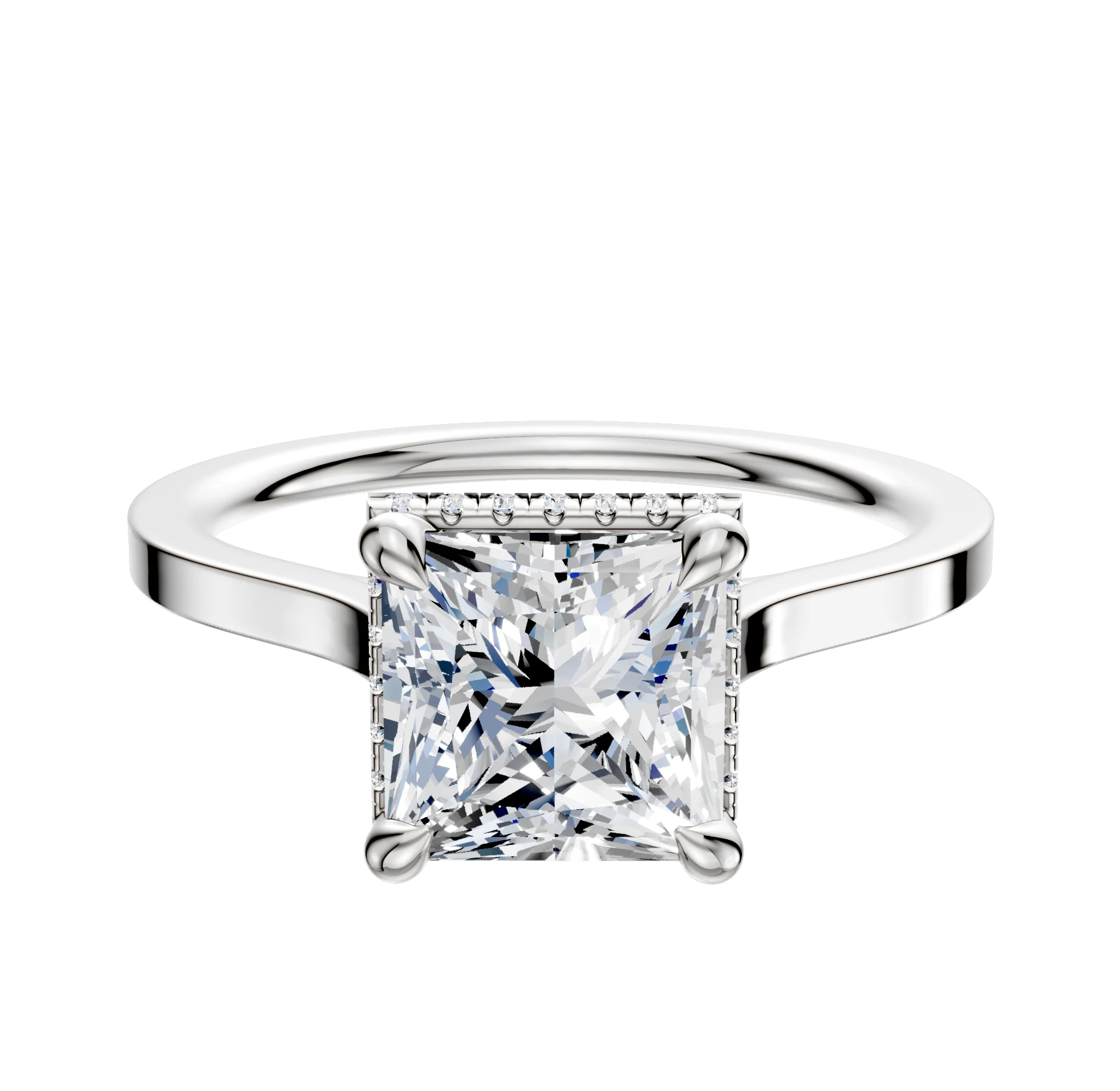 Platinum 4 Prong Collar Cathedral Flat 1.5mm Engagement Ring