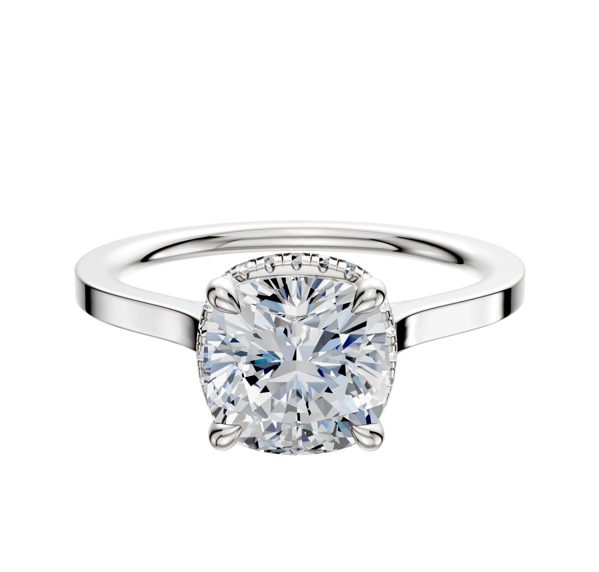 Platinum 4 Prong Collar Cathedral Flat 1.5mm Engagement Ring