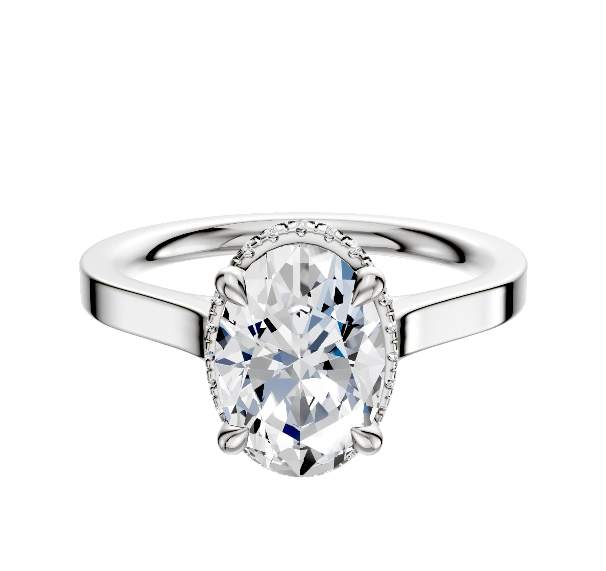 Platinum 4 Prong Collar Cathedral Flat 2.0mm Engagement Ring