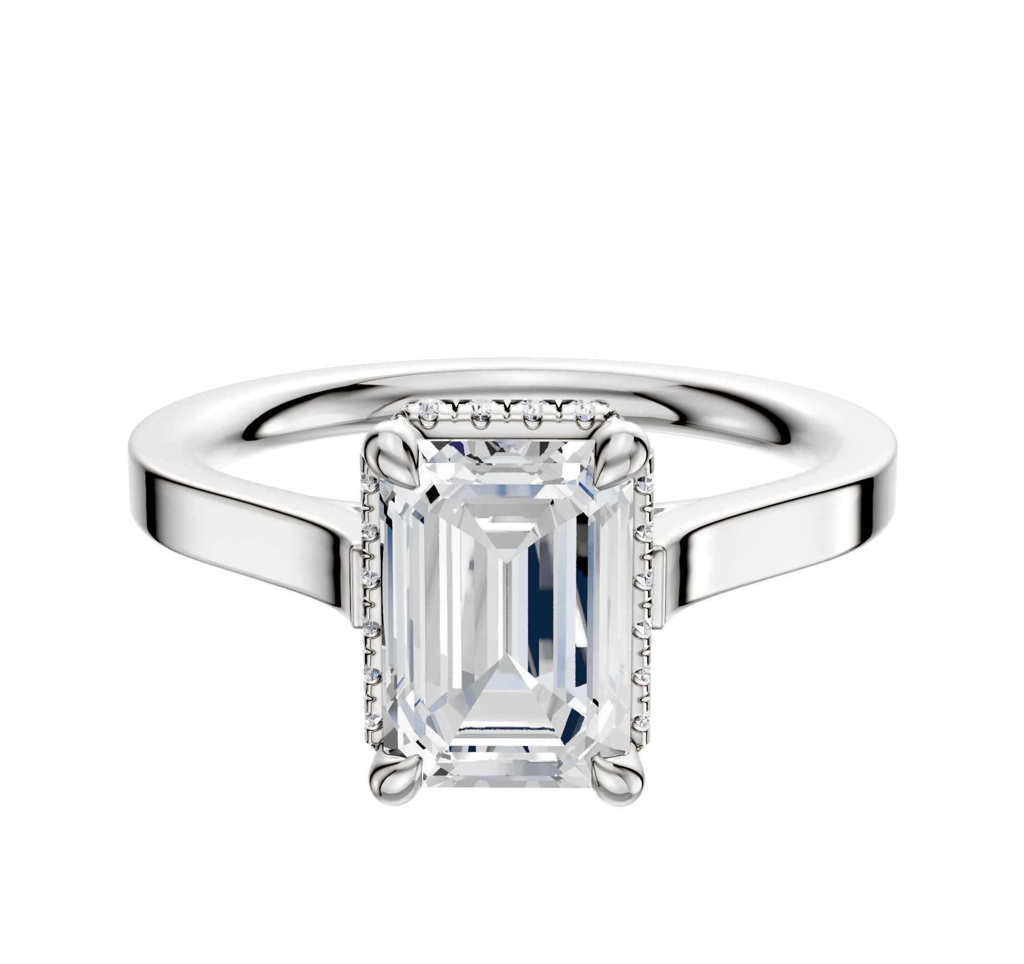 Platinum 4 Prong Collar Cathedral Flat 2.0mm Engagement Ring