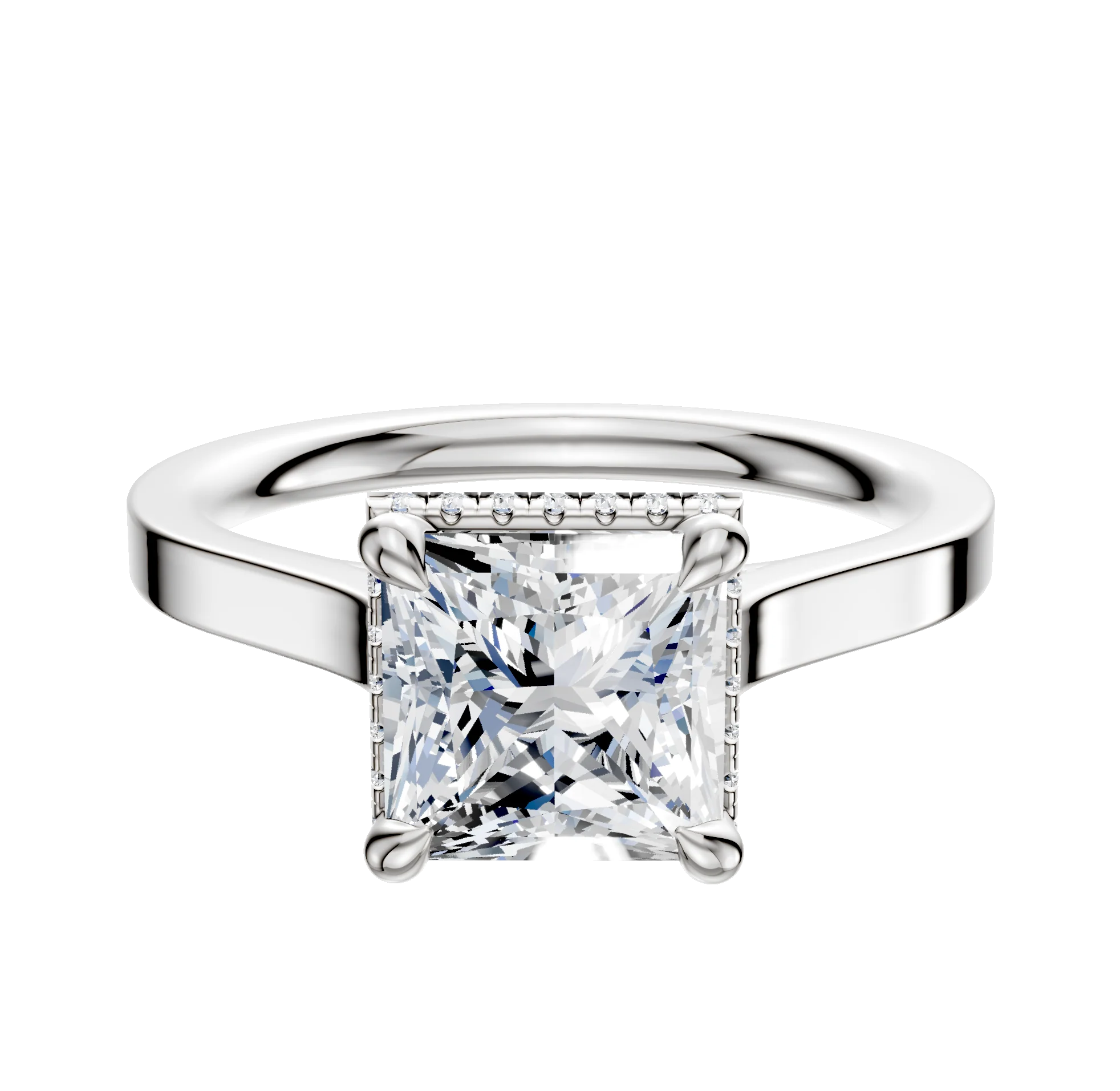 Platinum 4 Prong Collar Cathedral Flat 2.0mm Engagement Ring