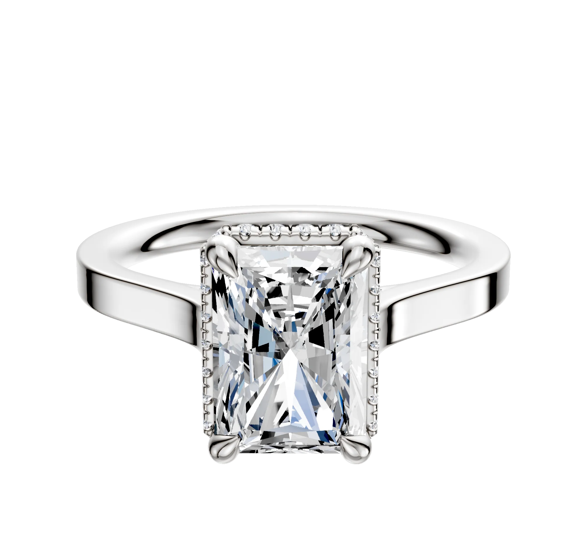 Platinum 4 Prong Collar Cathedral Flat 2.0mm Engagement Ring