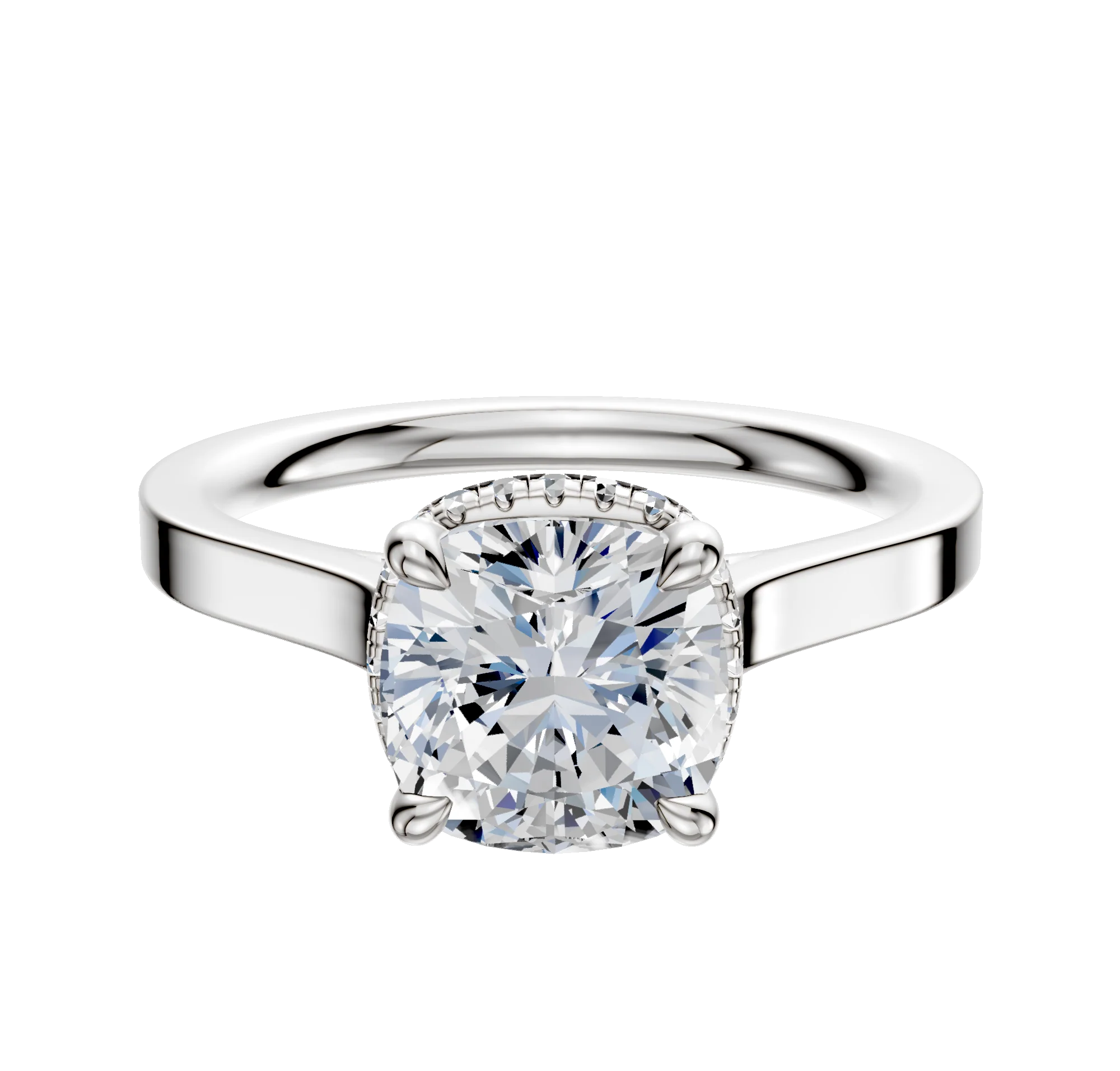 Platinum 4 Prong Collar Cathedral Flat 2.0mm Engagement Ring