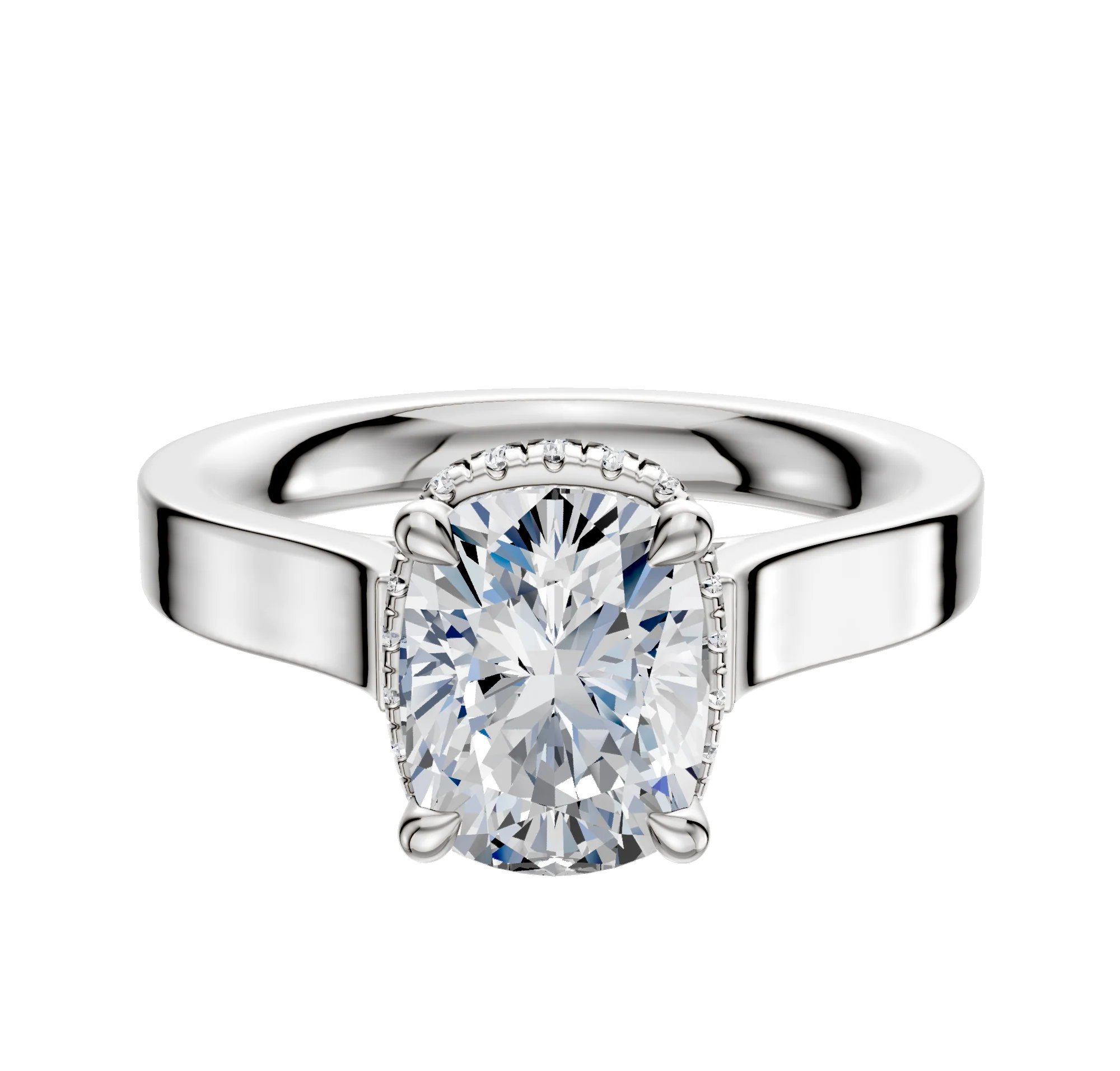 Platinum 4 Prong Collar Cathedral Flat 3.0mm Engagement Ring