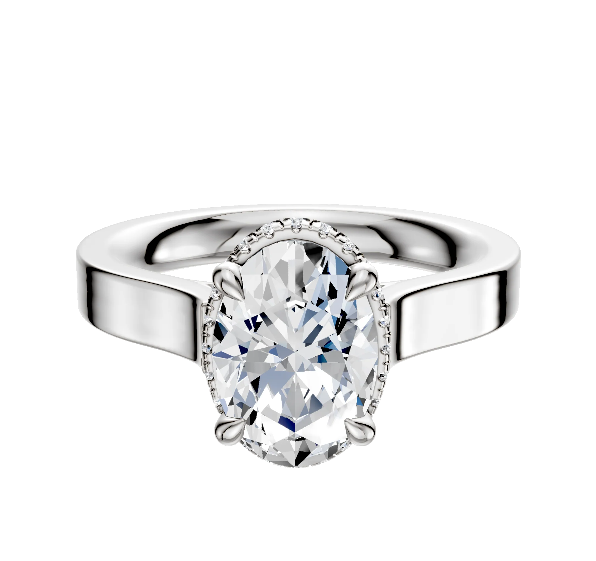 Platinum 4 Prong Collar Cathedral Flat 3.0mm Engagement Ring