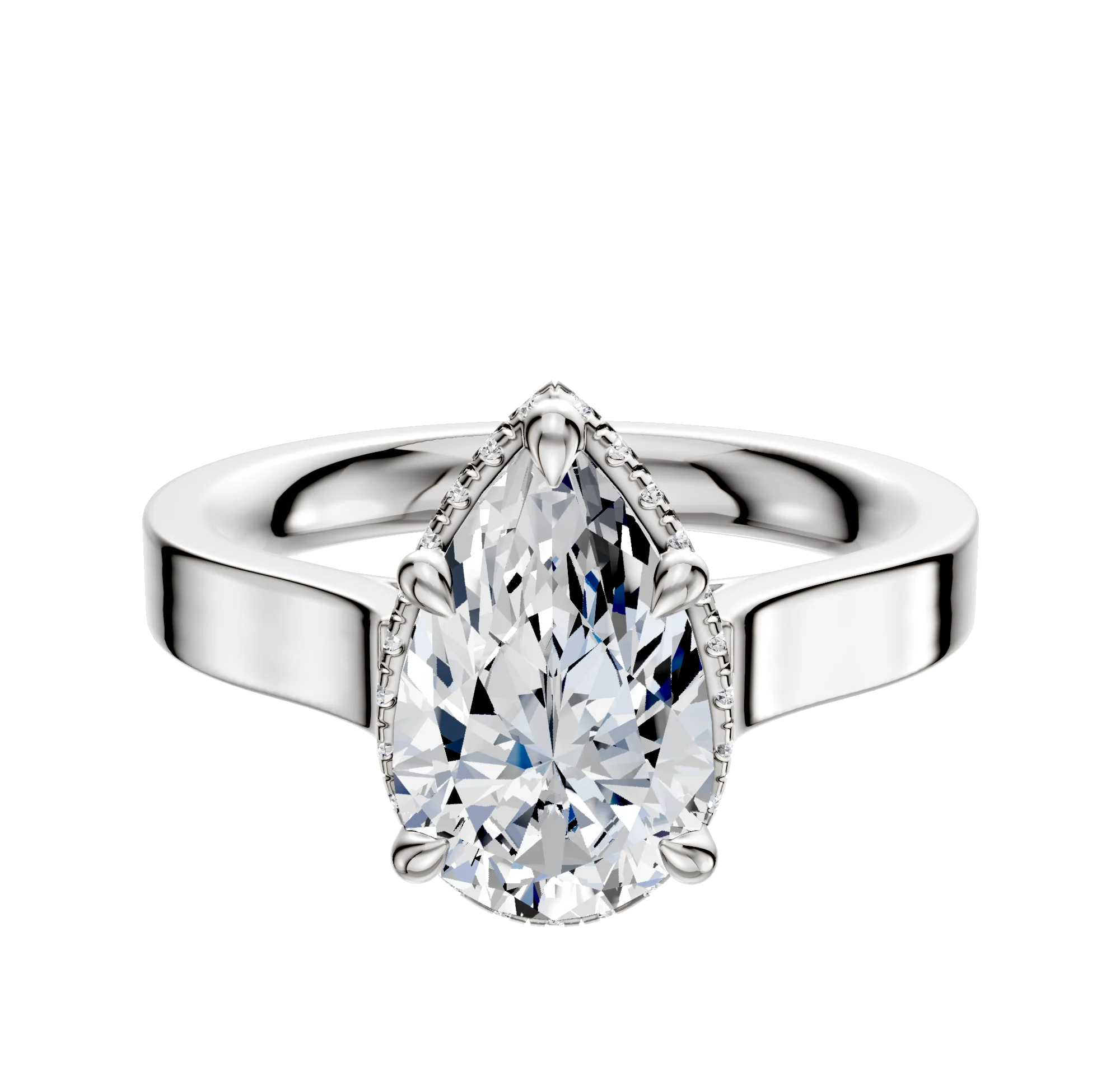 Platinum 4 Prong Collar Cathedral Flat 3.0mm Engagement Ring