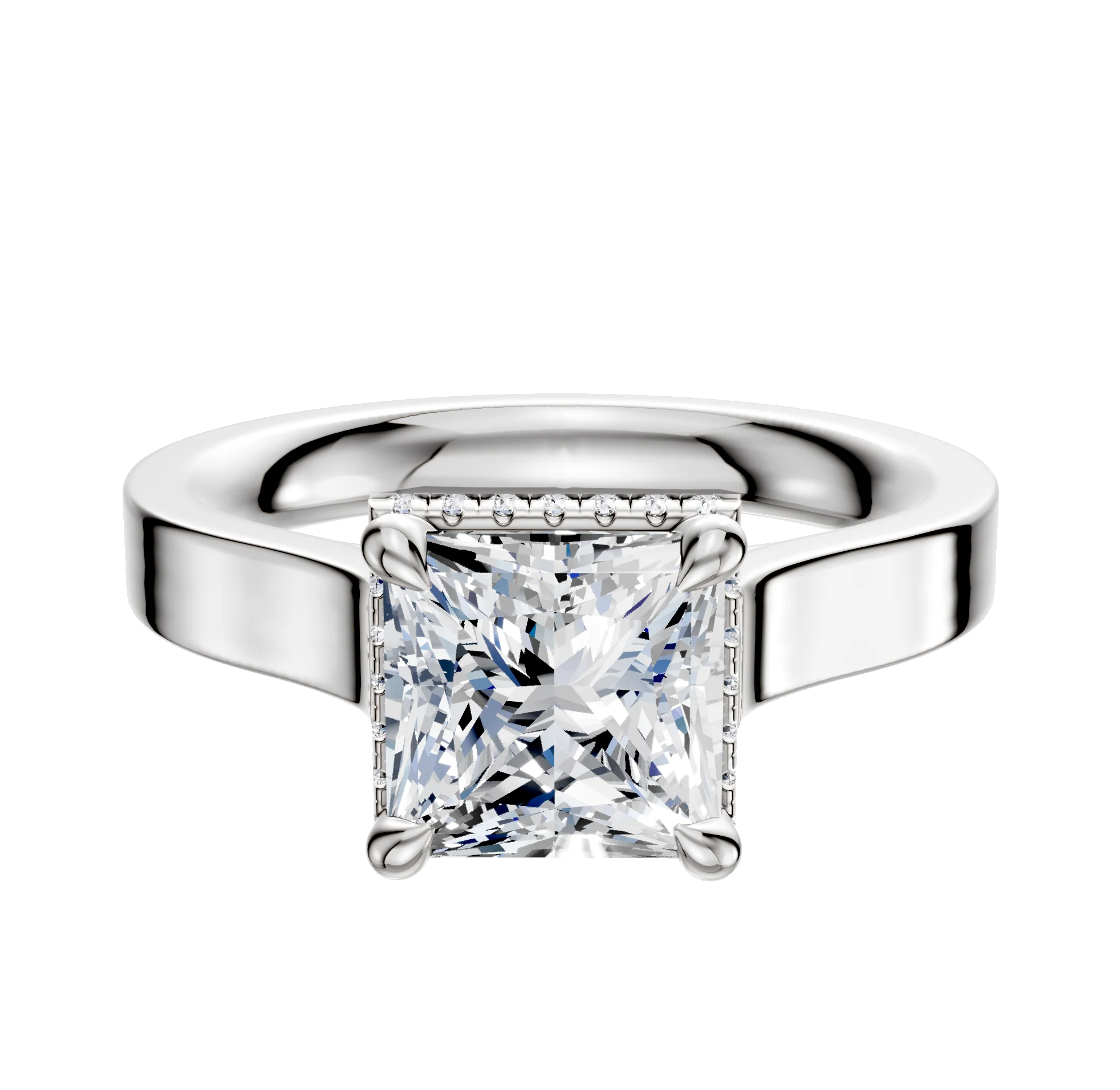 Platinum 4 Prong Collar Cathedral Flat 3.0mm Engagement Ring