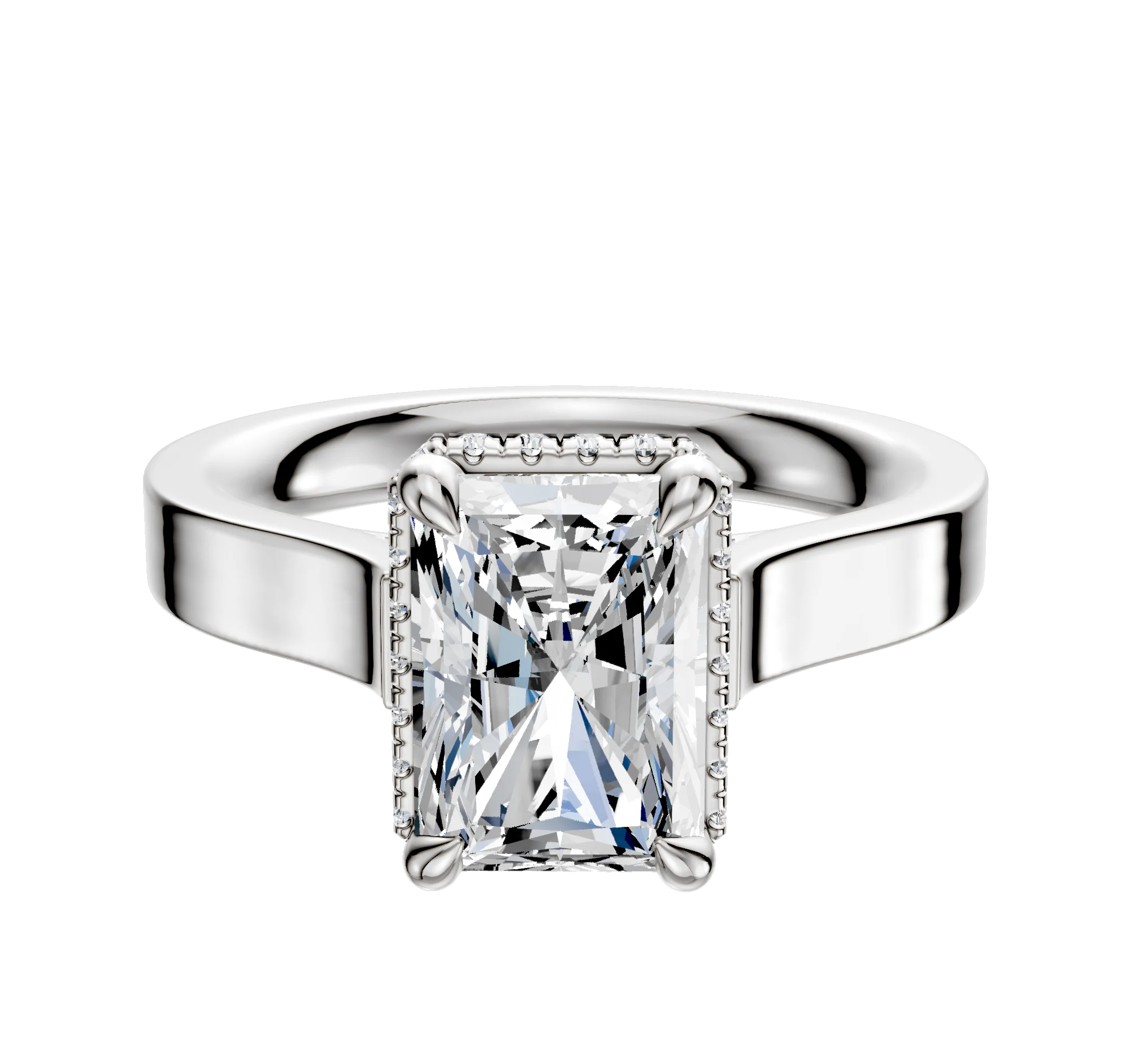 Platinum 4 Prong Collar Cathedral Flat 3.0mm Engagement Ring