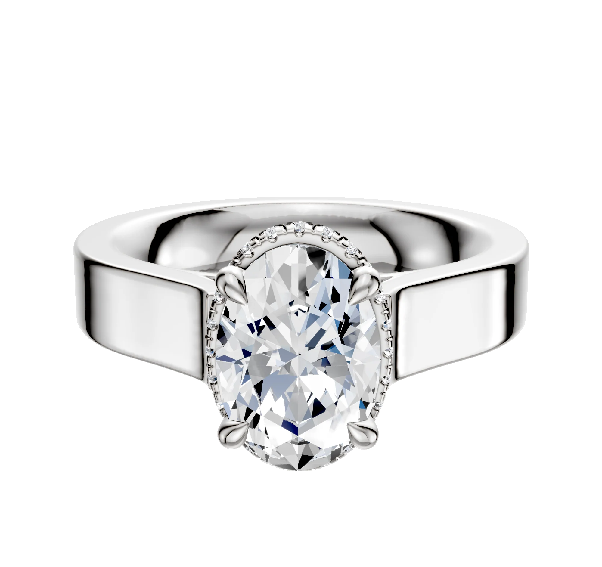 Platinum 4 Prong Collar Cathedral Flat 4.0mm Engagement Ring