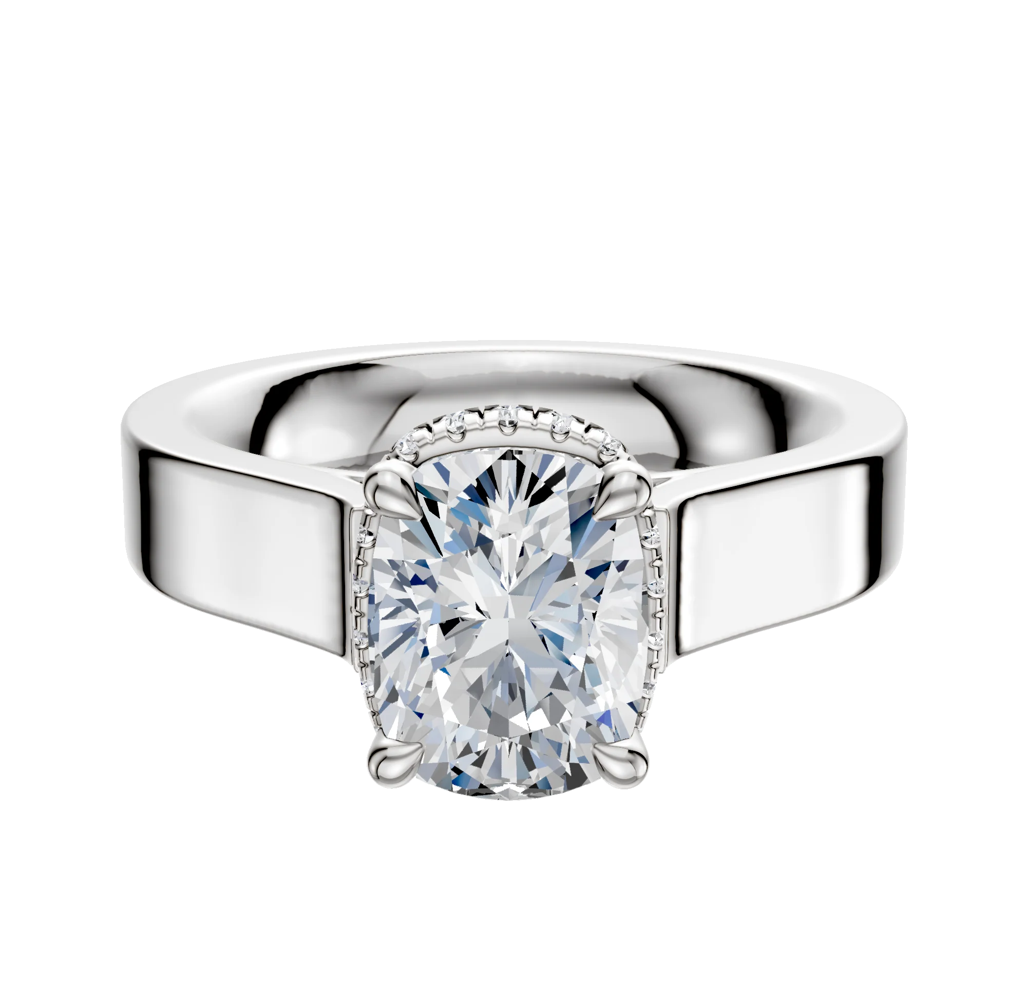Platinum 4 Prong Collar Cathedral Flat 4.0mm Engagement Ring
