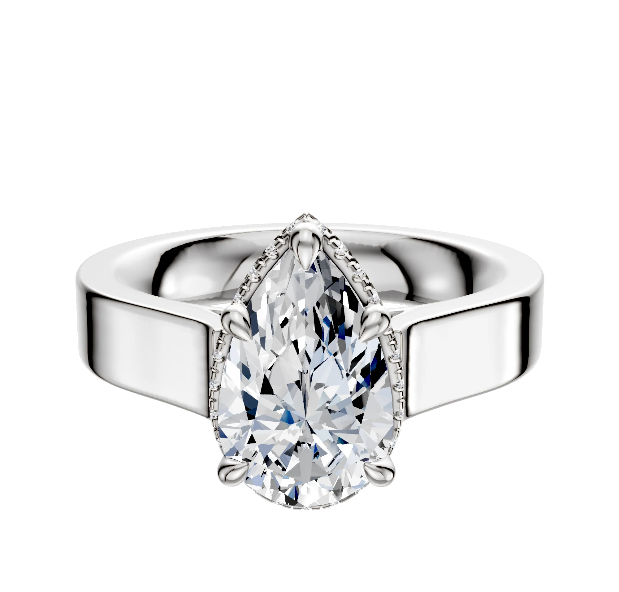 Platinum 4 Prong Collar Cathedral Flat 4.0mm Engagement Ring
