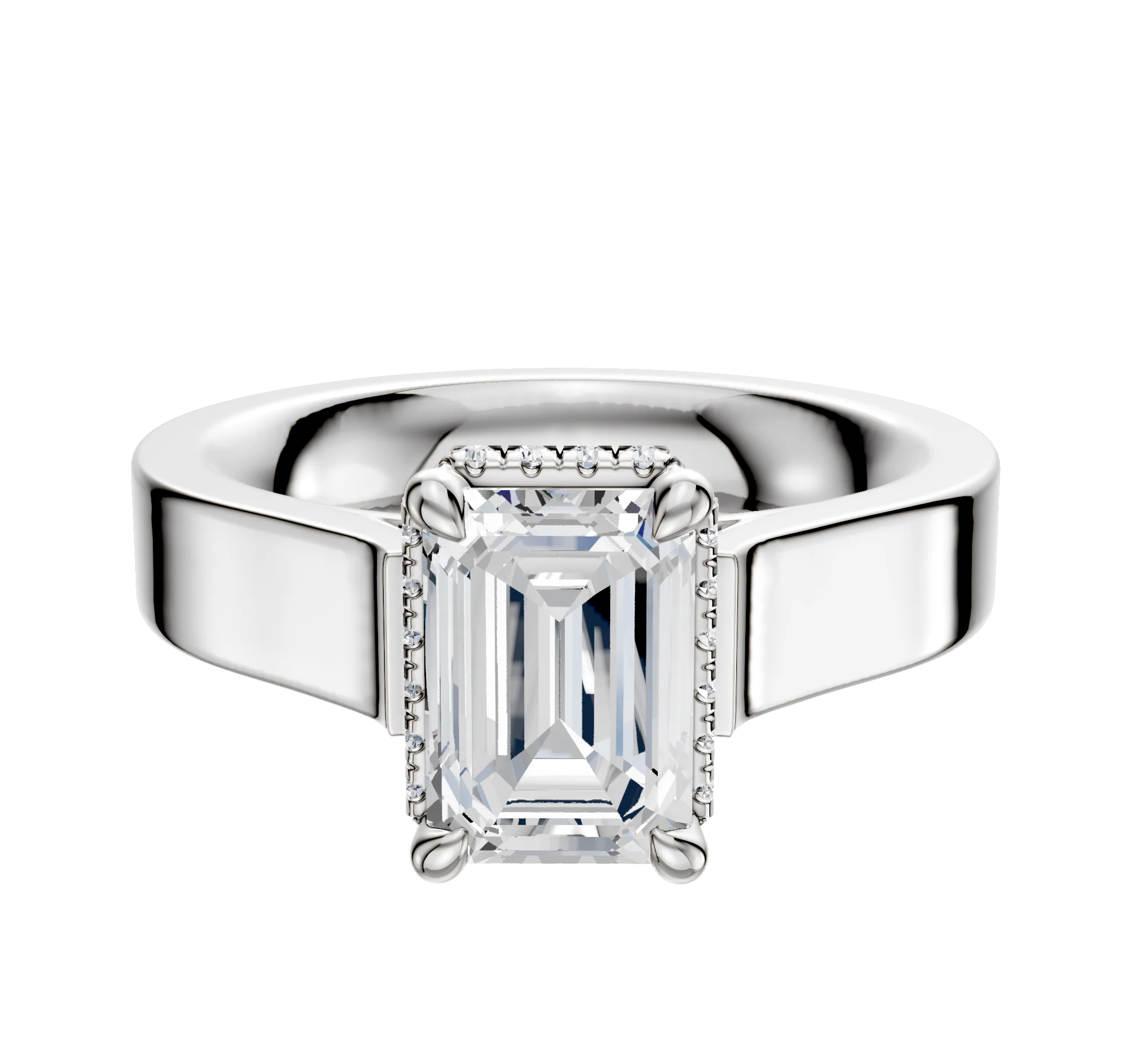 Platinum 4 Prong Collar Cathedral Flat 4.0mm Engagement Ring