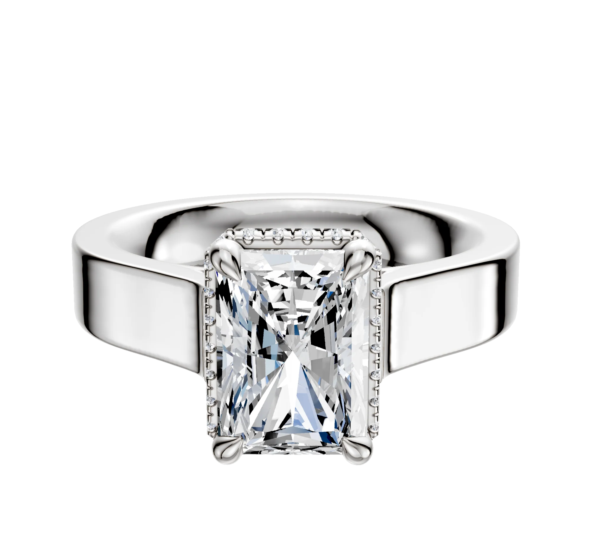 Platinum 4 Prong Collar Cathedral Flat 4.0mm Engagement Ring