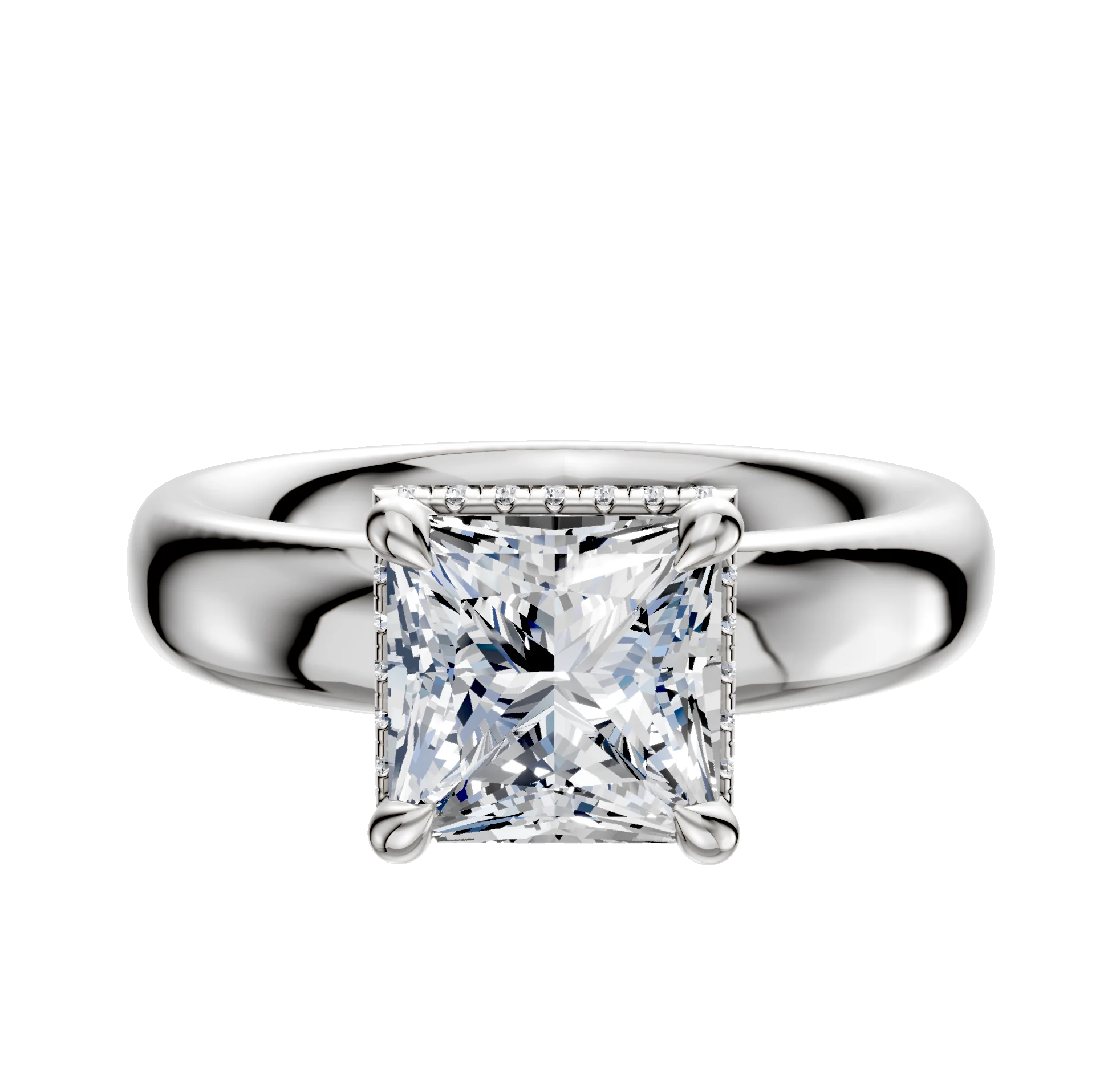 Platinum 4 Prong Collar Classic Dome 4.0mm Engagement Ring