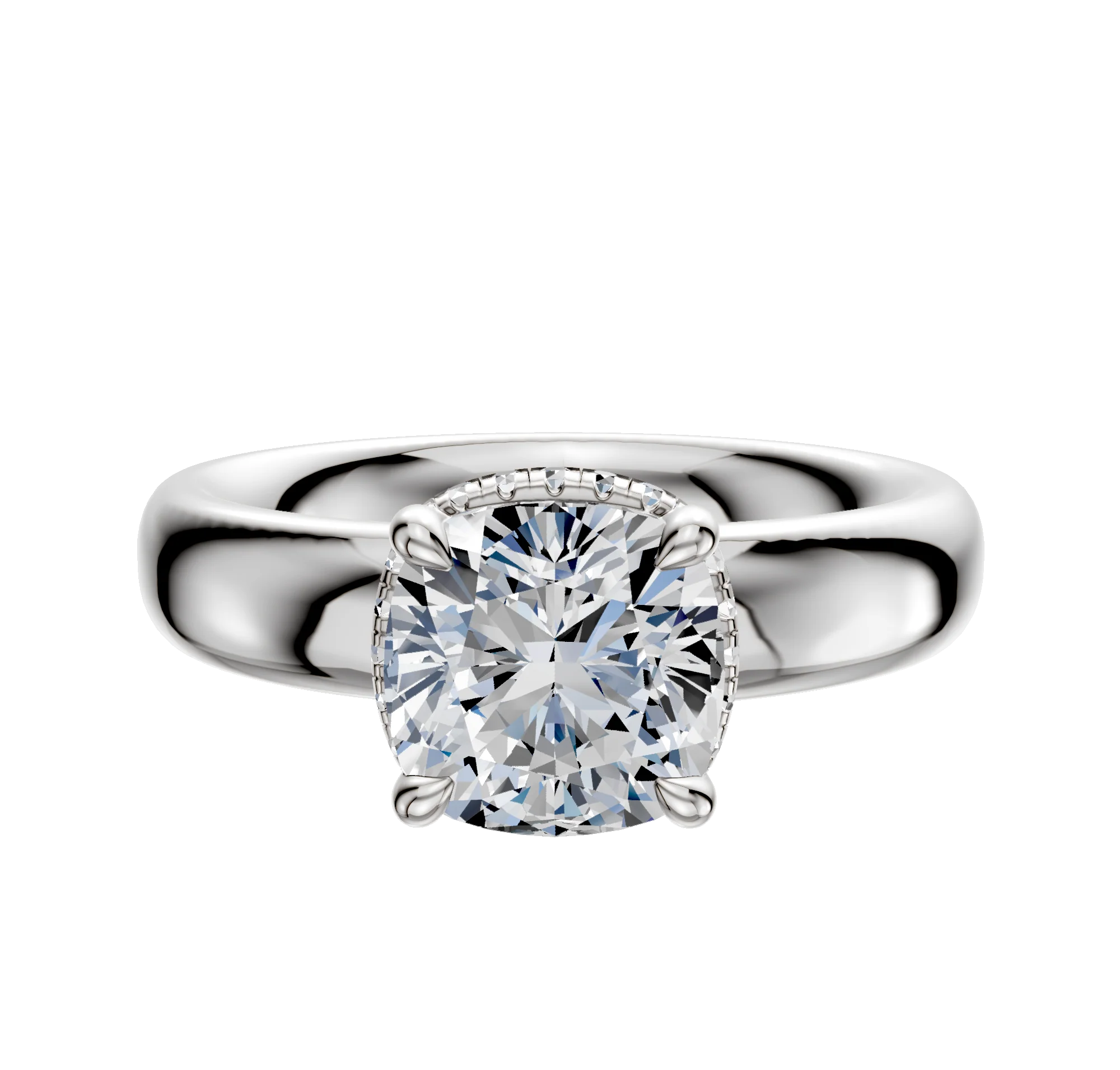 Platinum 4 Prong Collar Classic Dome 4.0mm Engagement Ring