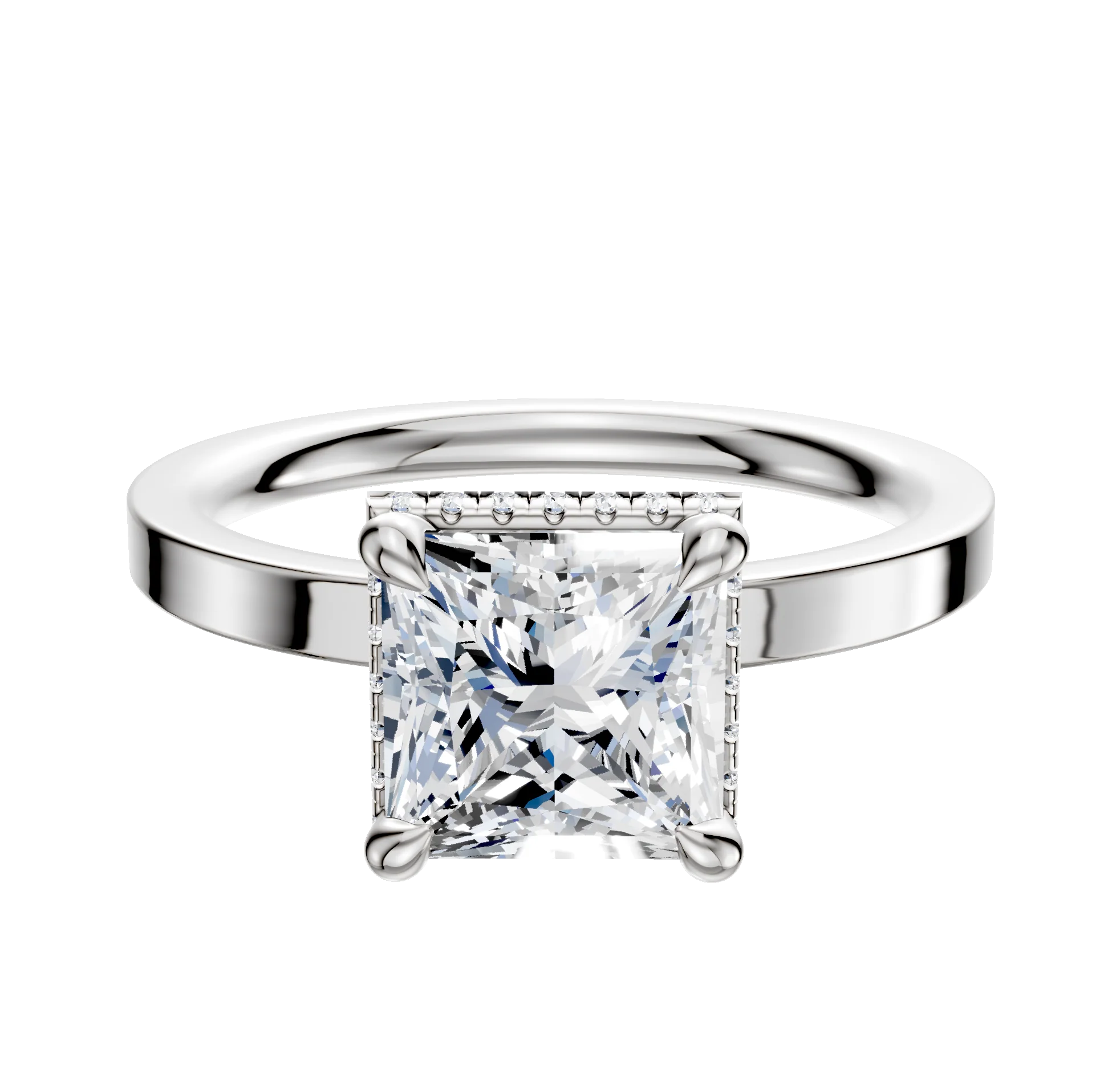Platinum 4 Prong Collar Classic Flat 2.0mm Engagement Ring
