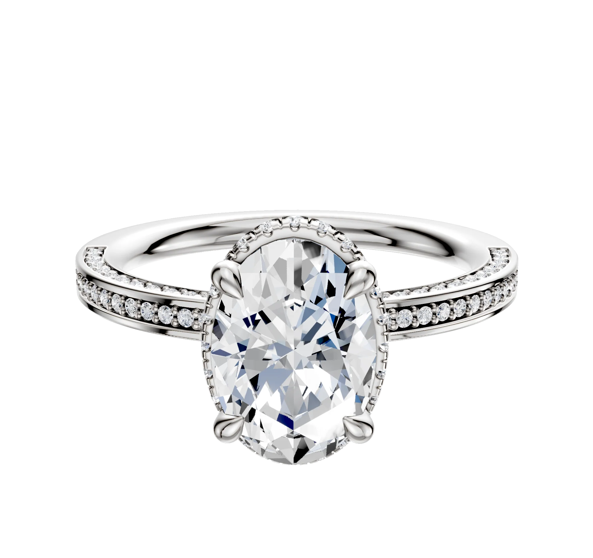 Platinum 4 Prong Collar Classic Flat 3-Row-Pave 2.0mm Engagement Ring