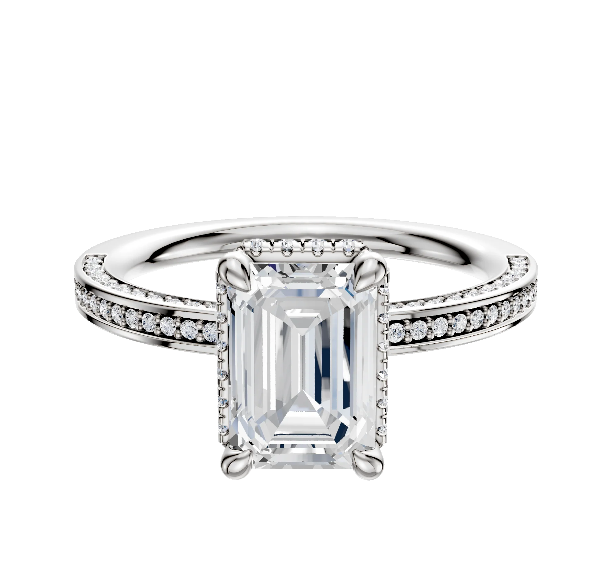 Platinum 4 Prong Collar Classic Flat 3-Row-Pave 2.0mm Engagement Ring