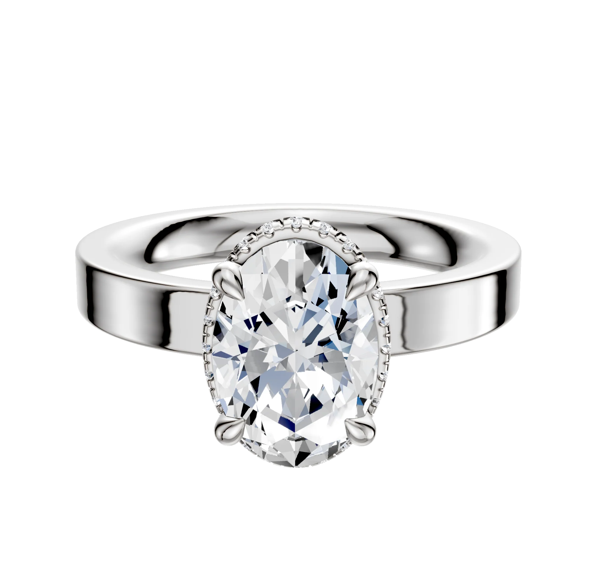 Platinum 4 Prong Collar Classic Flat 3.0mm Engagement Ring