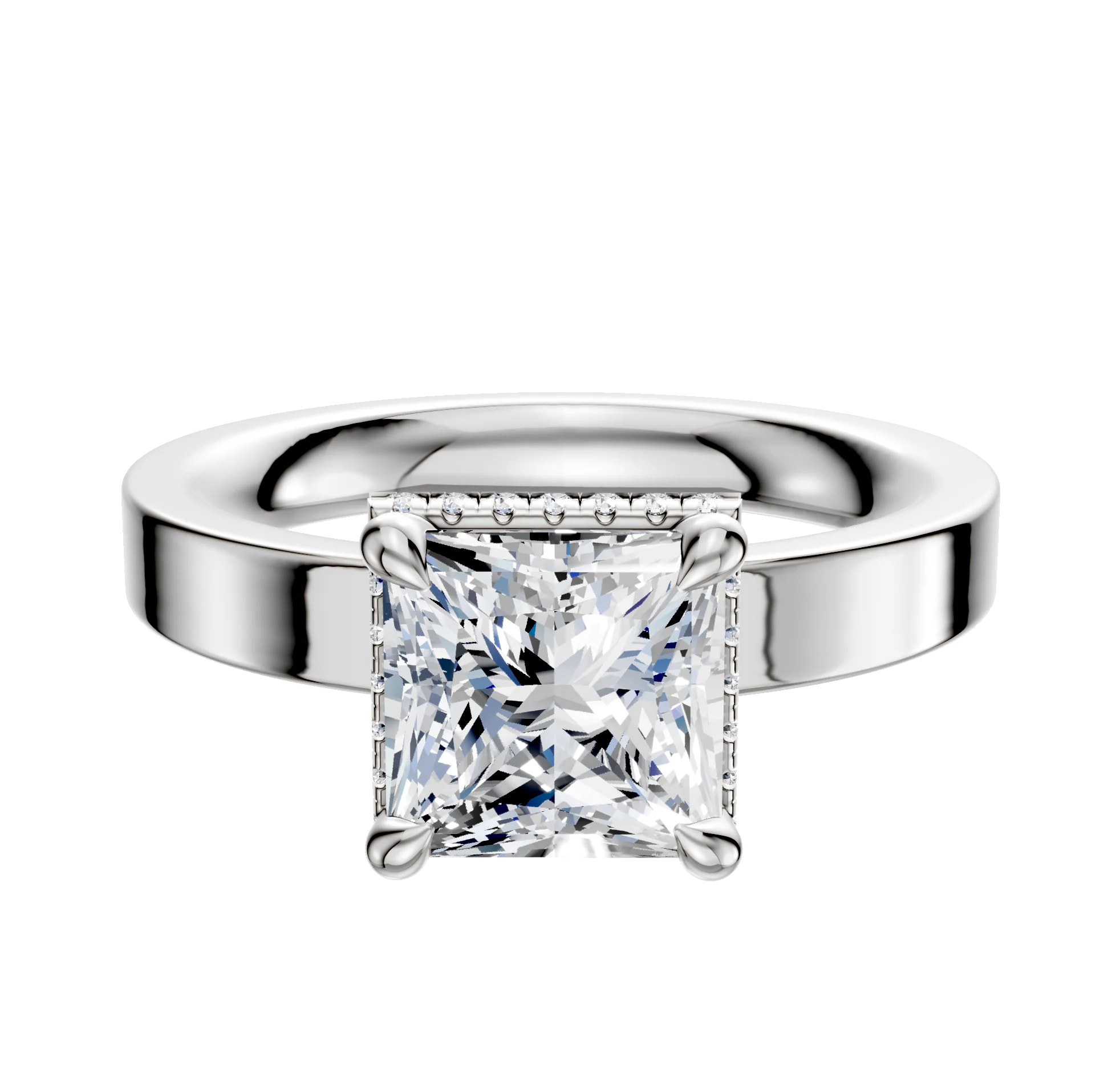 Platinum 4 Prong Collar Classic Flat 3.0mm Engagement Ring