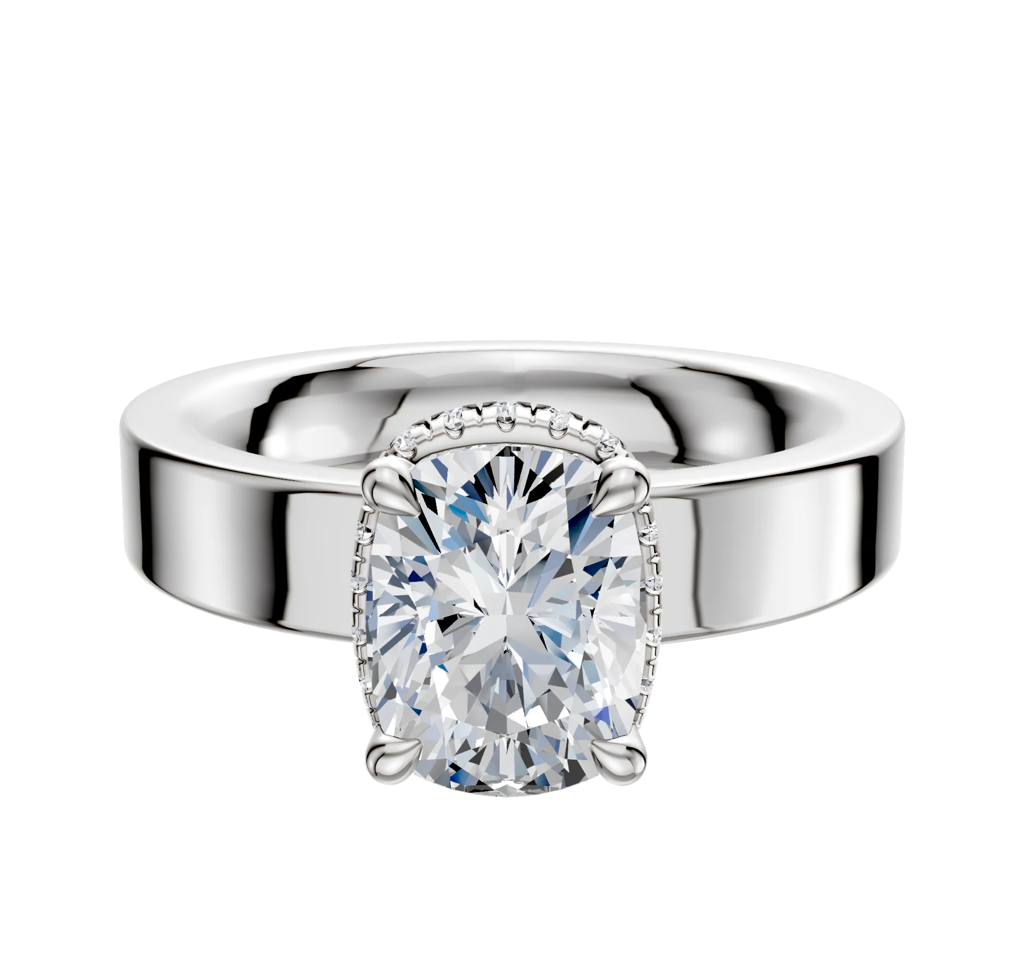 Platinum 4 Prong Collar Classic Flat 4.0mm Engagement Ring