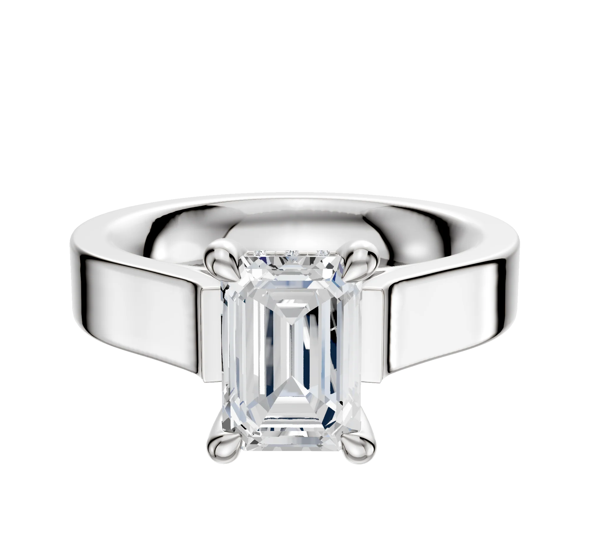 Platinum 4 Prong Hidden Halo Cathedral Flat 4.0mm Engagement Ring