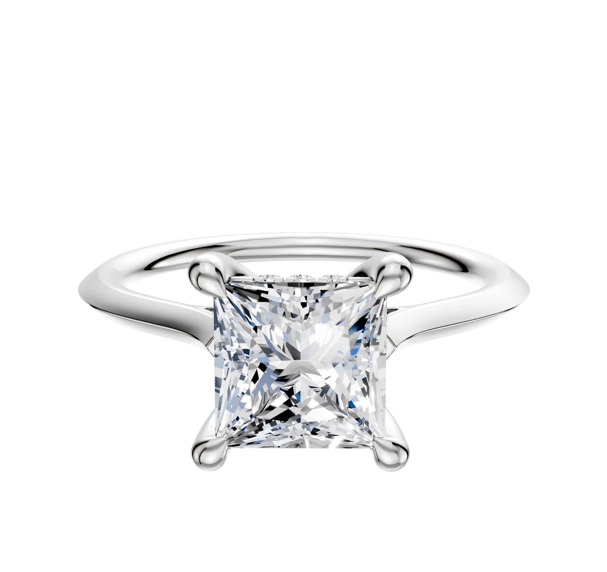 Platinum 4 Prong Hidden Halo Cathedral Knife Edge 1.5mm Engagement Ring