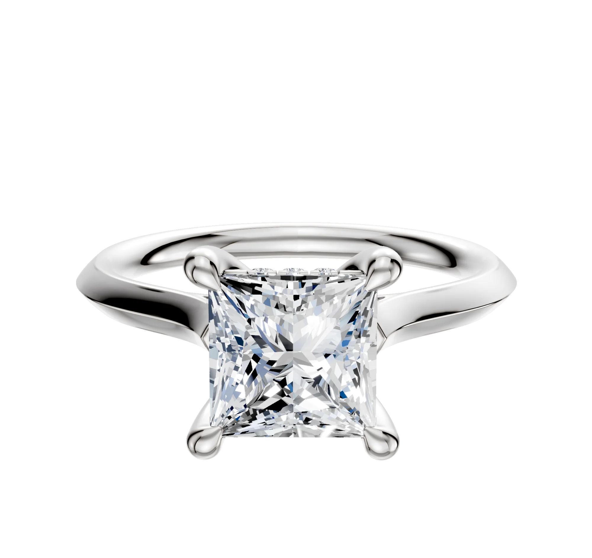 Platinum 4 Prong Hidden Halo Cathedral Knife Edge 2.0mm Engagement Ring