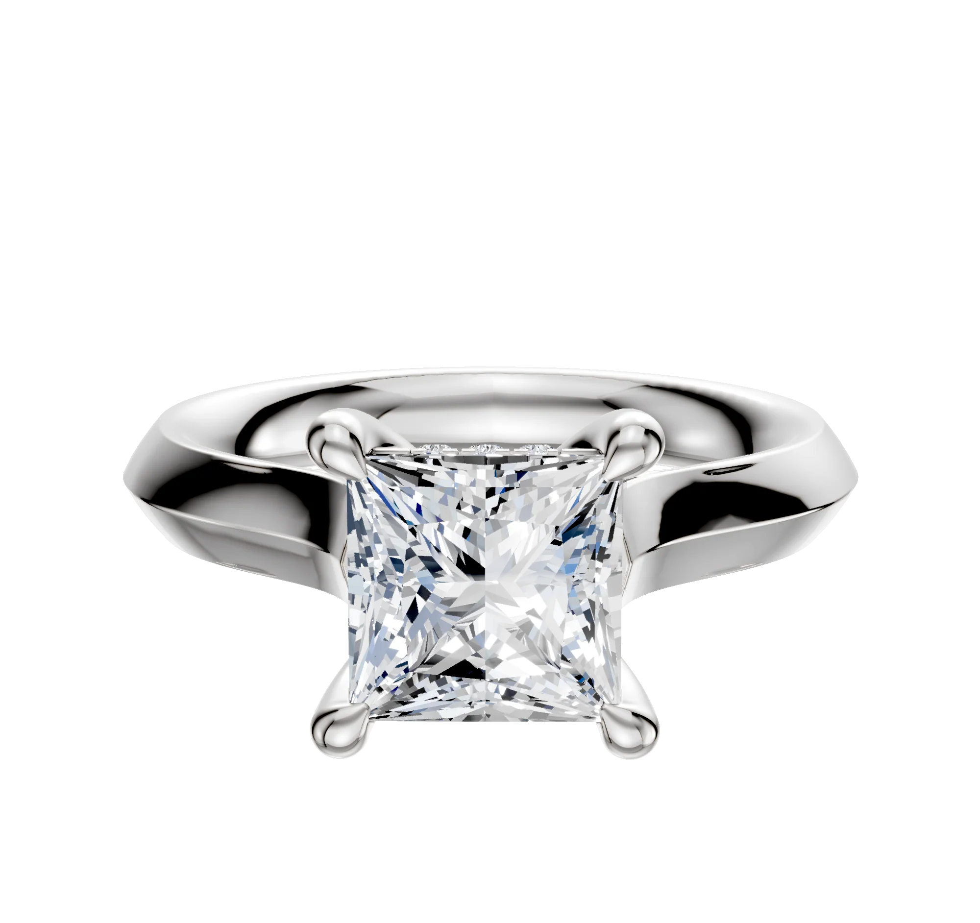 Platinum 4 Prong Hidden Halo Cathedral Knife Edge 3.0mm Engagement Ring