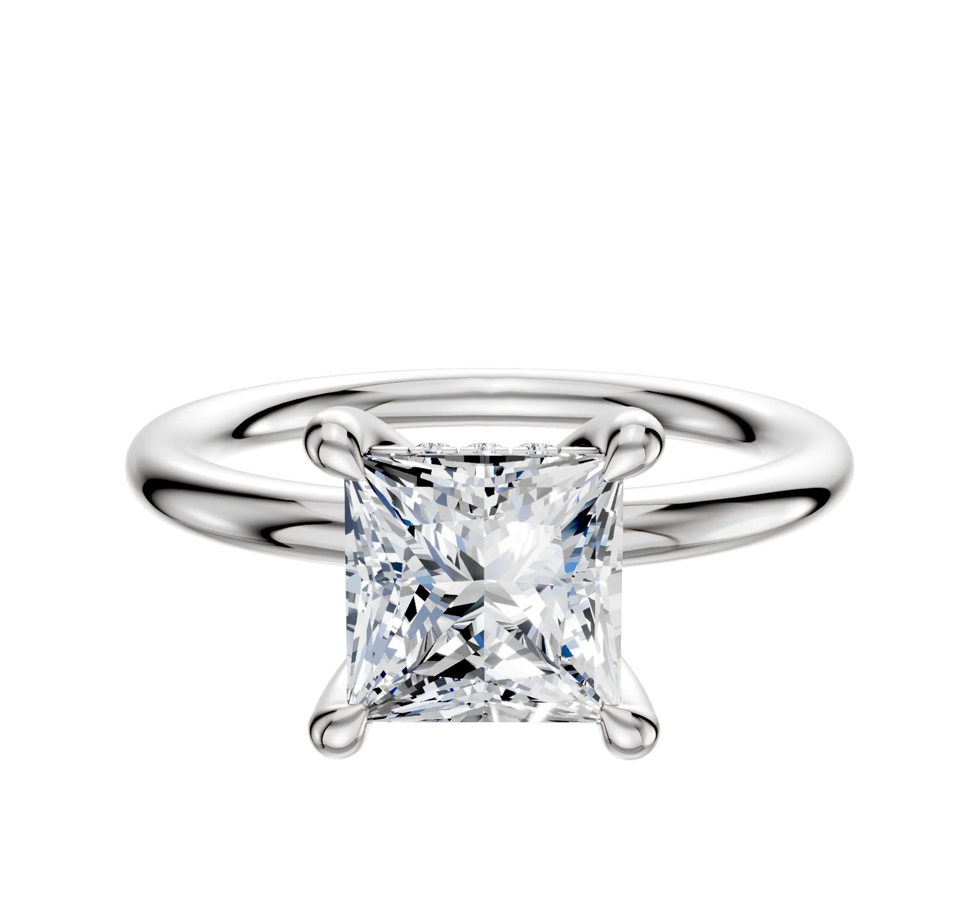 Platinum 4 Prong Hidden Halo Classic Dome 2.0mm Engagement Ring