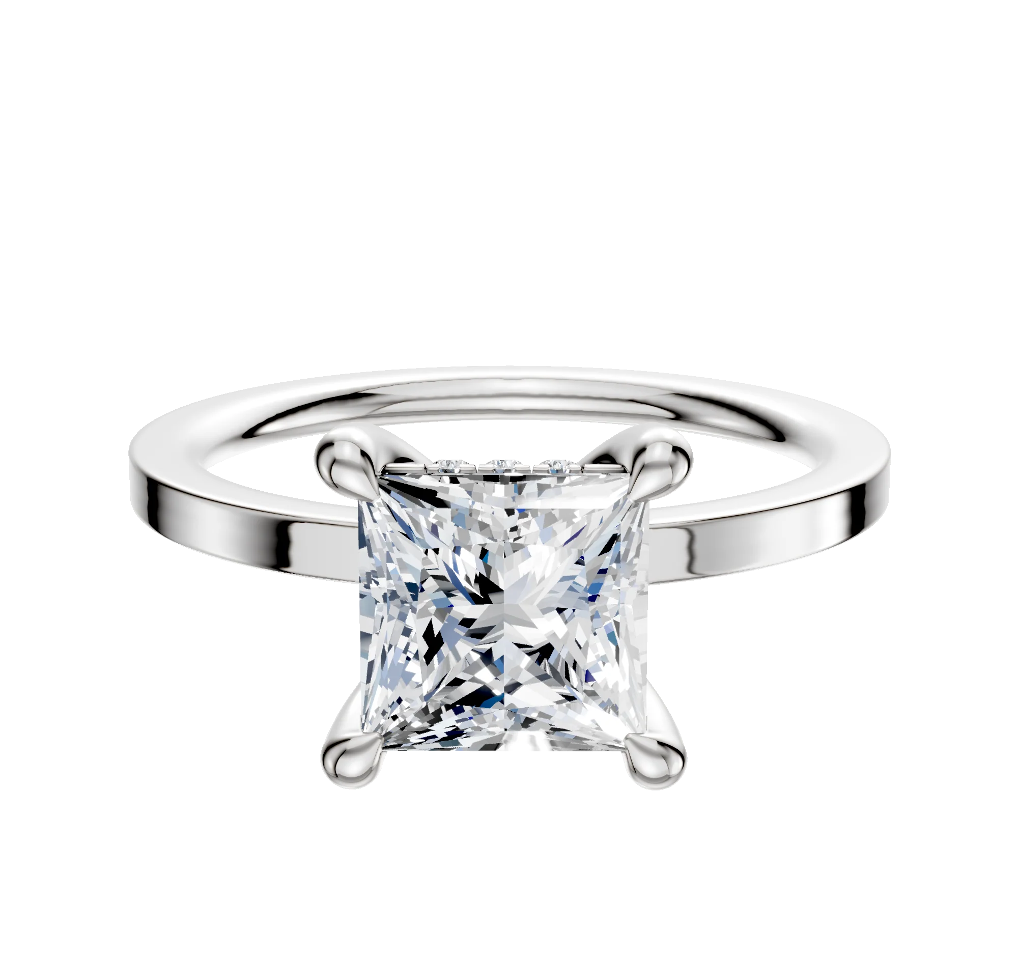 Platinum 4 Prong Hidden Halo Classic Flat 1.5mm Engagement Ring