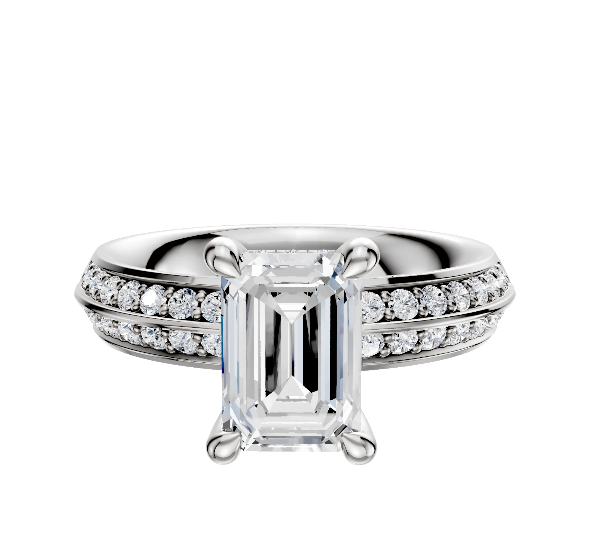Platinum 4 Prong Hidden Halo Classic Knife Edge 1-Row-Pave 2.5mm Engagement Ring