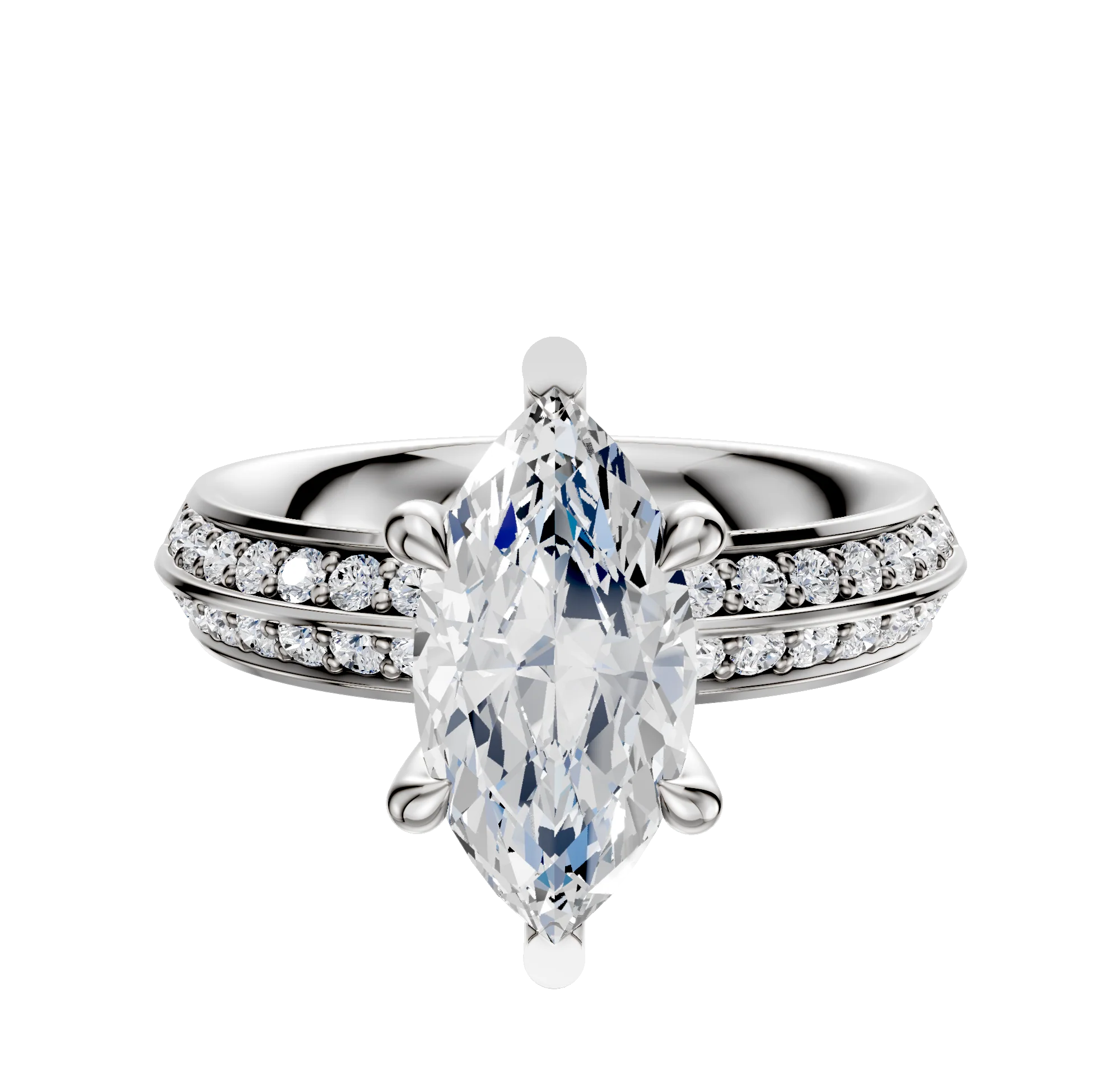 Platinum 6 Prong Basket Classic Knife Edge 1-Row-Pave 2.5mm Engagement Ring