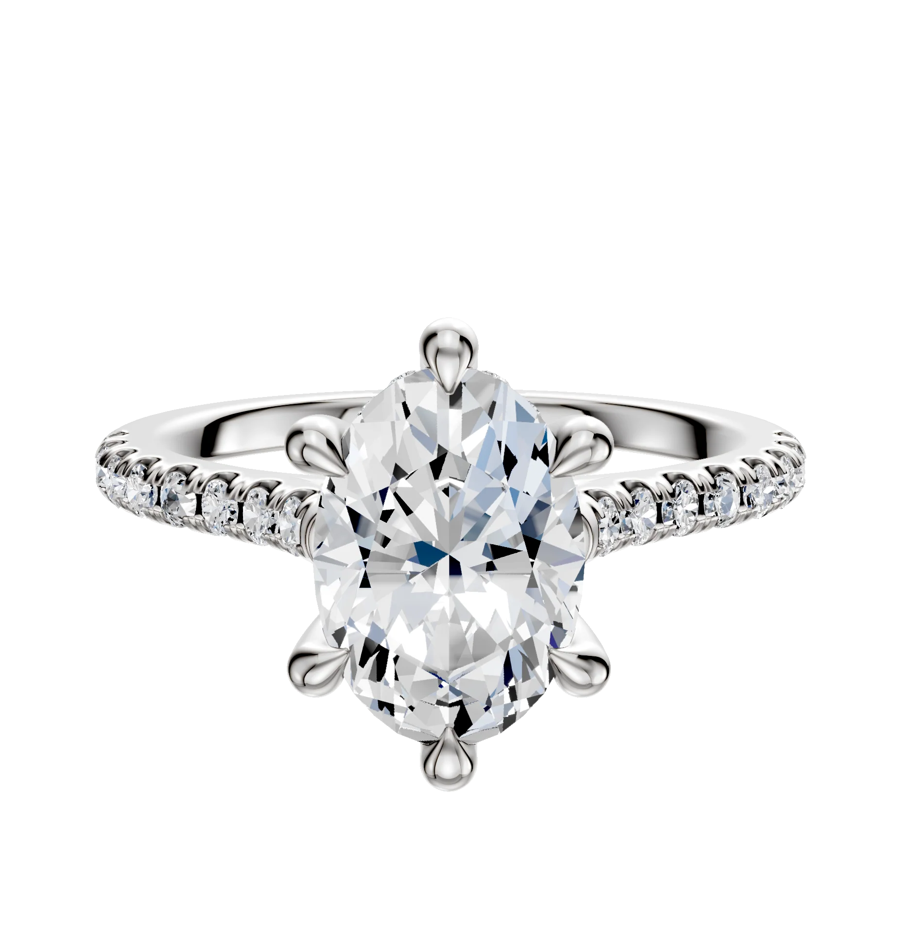Platinum 6 Prong Hidden Halo Cathedral Dome 1-Row-Pave 2.5mm Engagement Ring