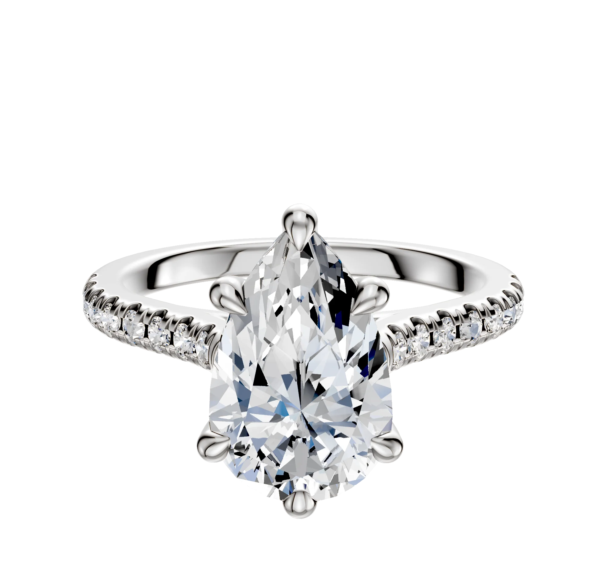 Platinum 6 Prong Hidden Halo Cathedral Dome 1-Row-Pave 2.5mm Engagement Ring