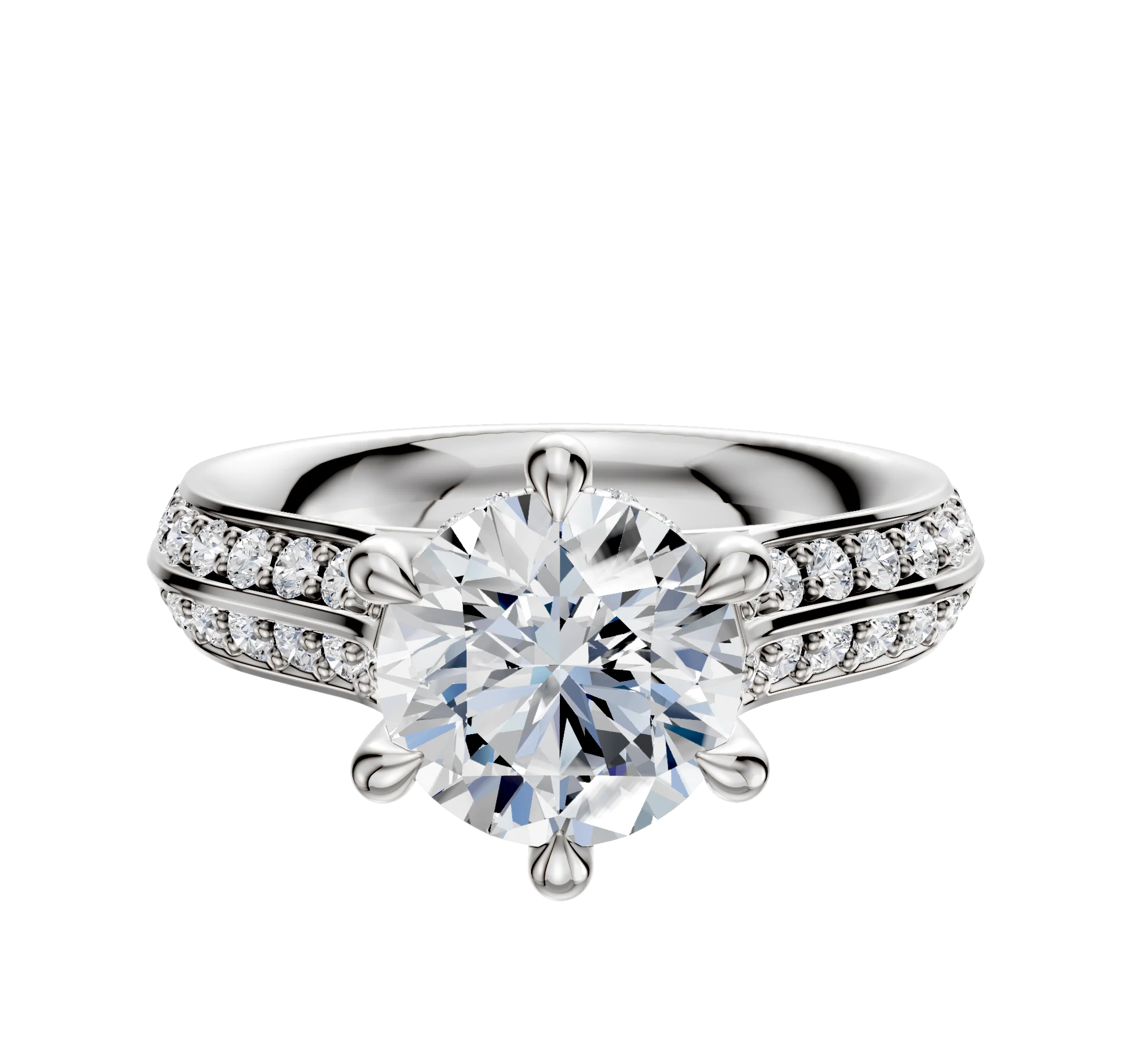 Platinum 6 Prong Hidden Halo Cathedral Knife Edge 1-Row-Pave 2.5mm Engagement Ring