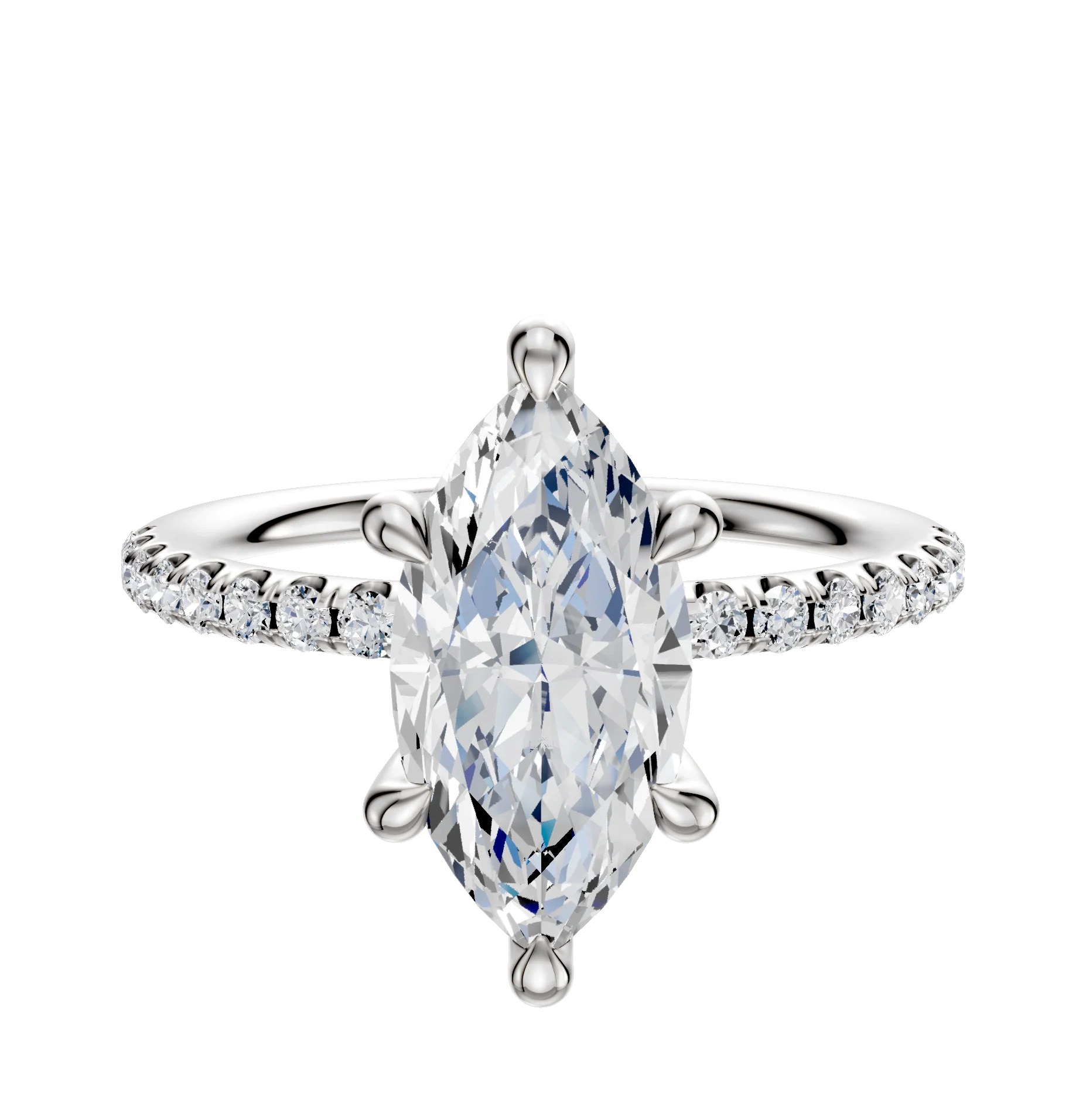 Platinum 6 Prong Hidden Halo Classic Dome 1-Row-Pave 2.5mm Engagement Ring