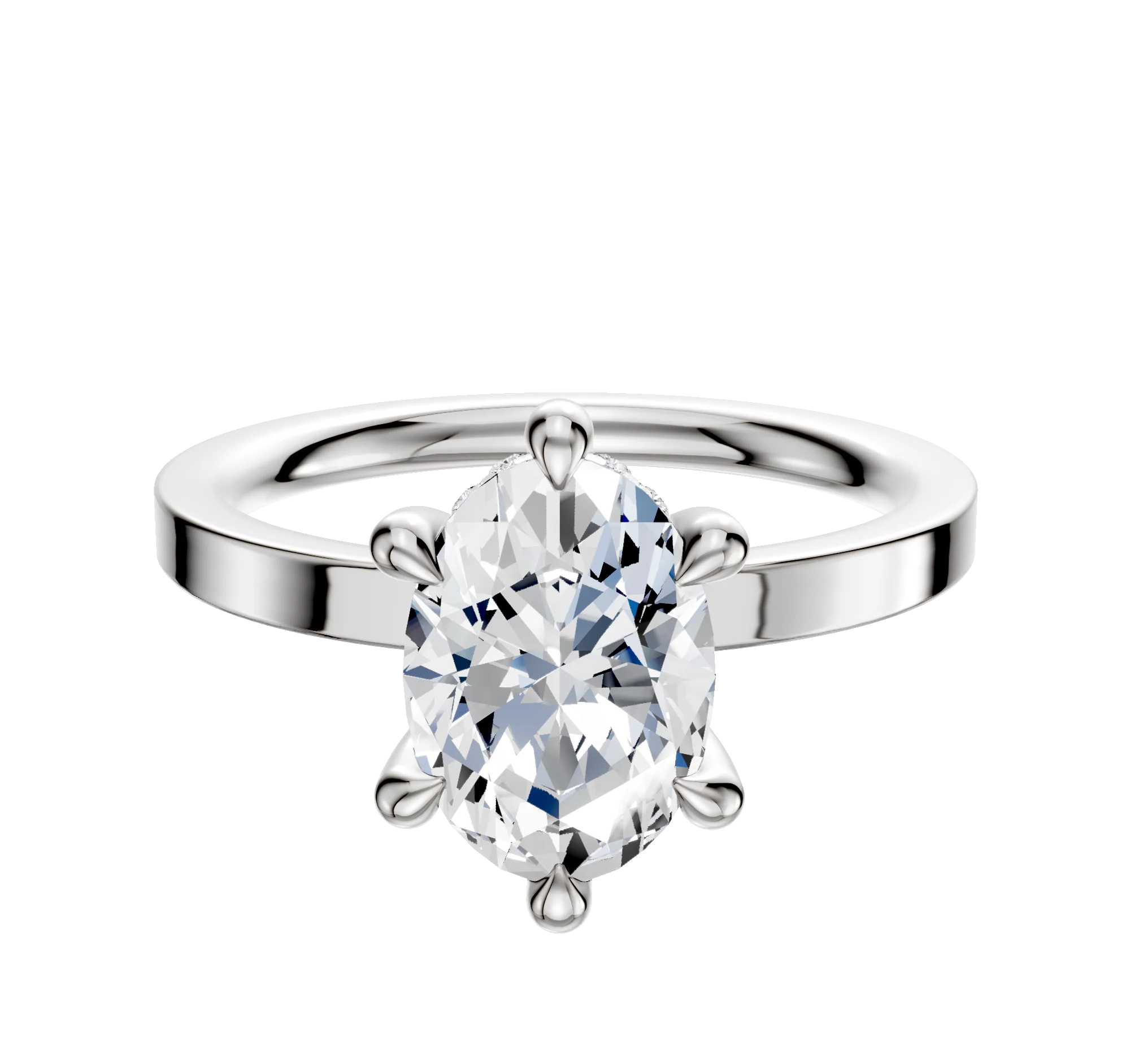 Platinum 6 Prong Hidden Halo Classic Flat 2.0mm Engagement Ring