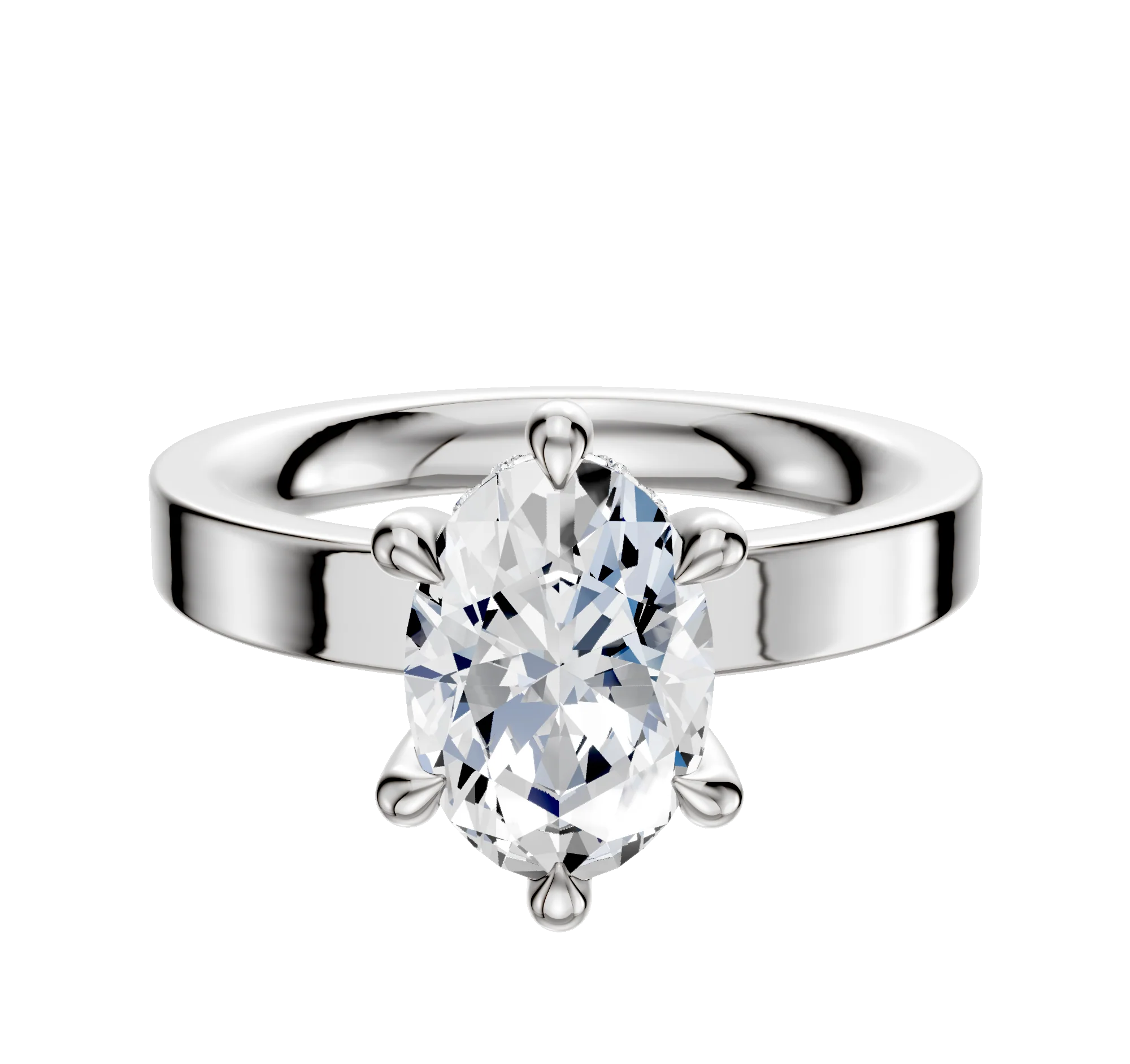 Platinum 6 Prong Hidden Halo Classic Flat 3.0mm Engagement Ring