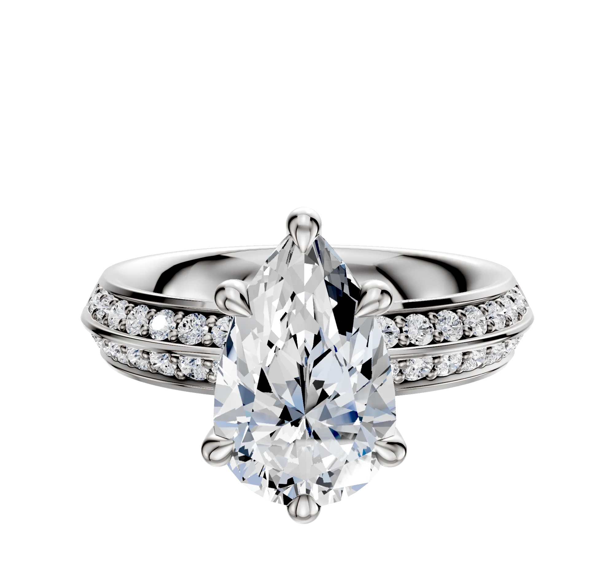 Platinum 6 Prong Hidden Halo Classic Knife Edge 1-Row-Pave 2.5mm Engagement Ring