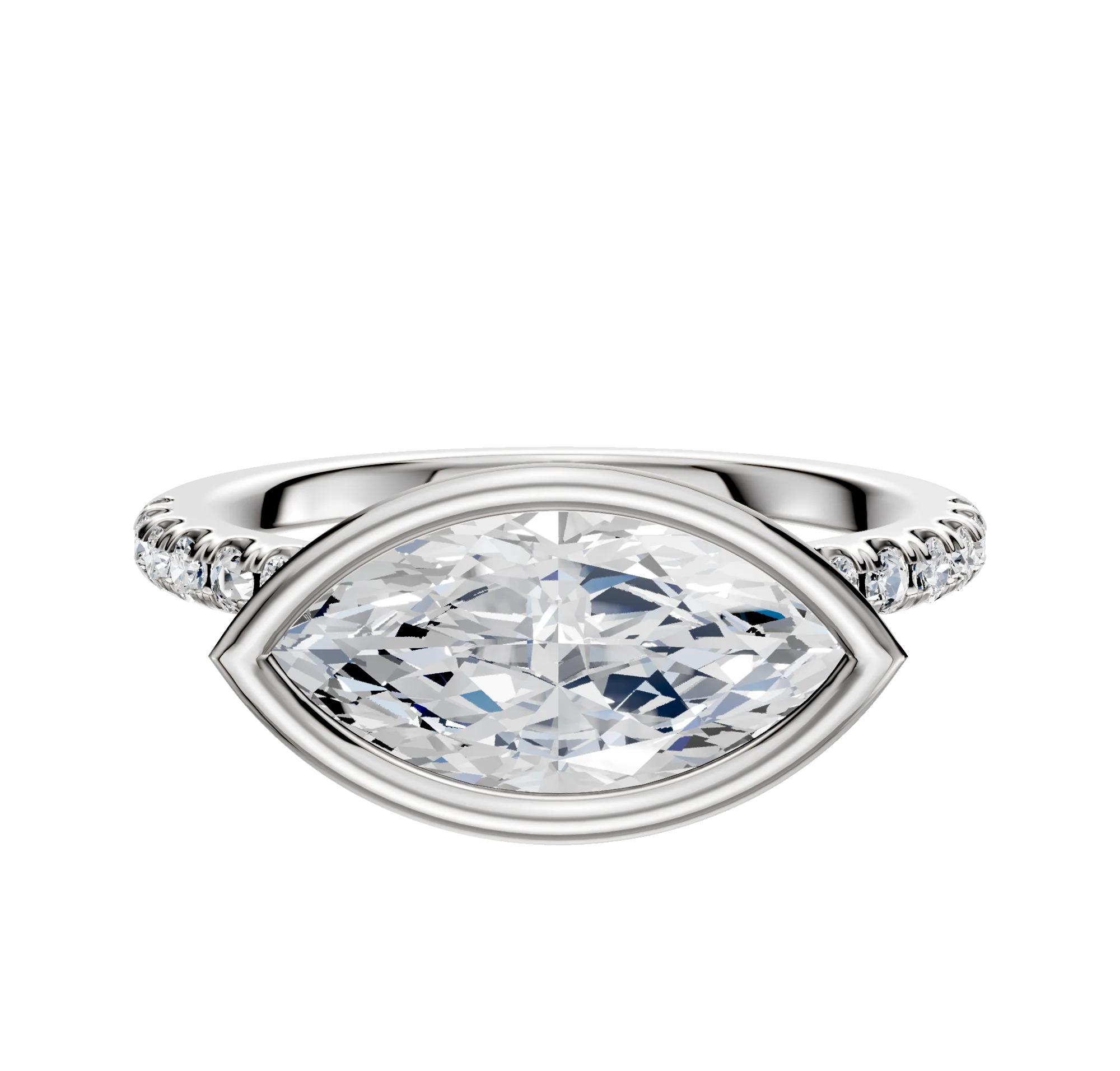 Platinum Bezel Full Bezel East/West Cathedral Dome 1-Row-Pave 2.5mm Engagement Ring