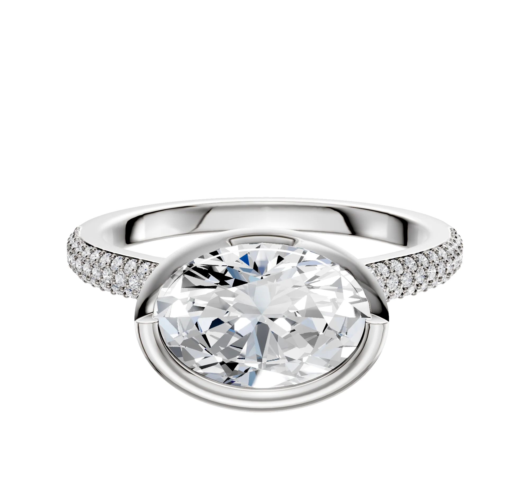 Platinum Bezel Full Bezel East/West Cathedral Dome 3-Row-Pave 2.0mm Engagement Ring